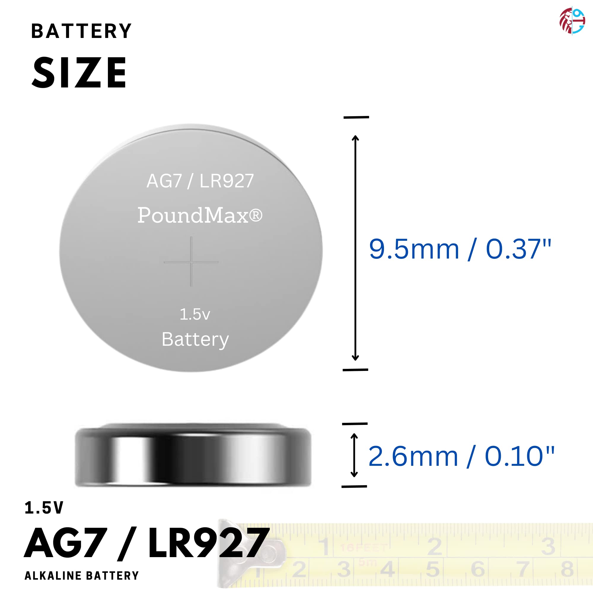 Poundmax Ag7 Lr927 Batteries 1.5V Alkaline Button Cell Battery - 10 Count