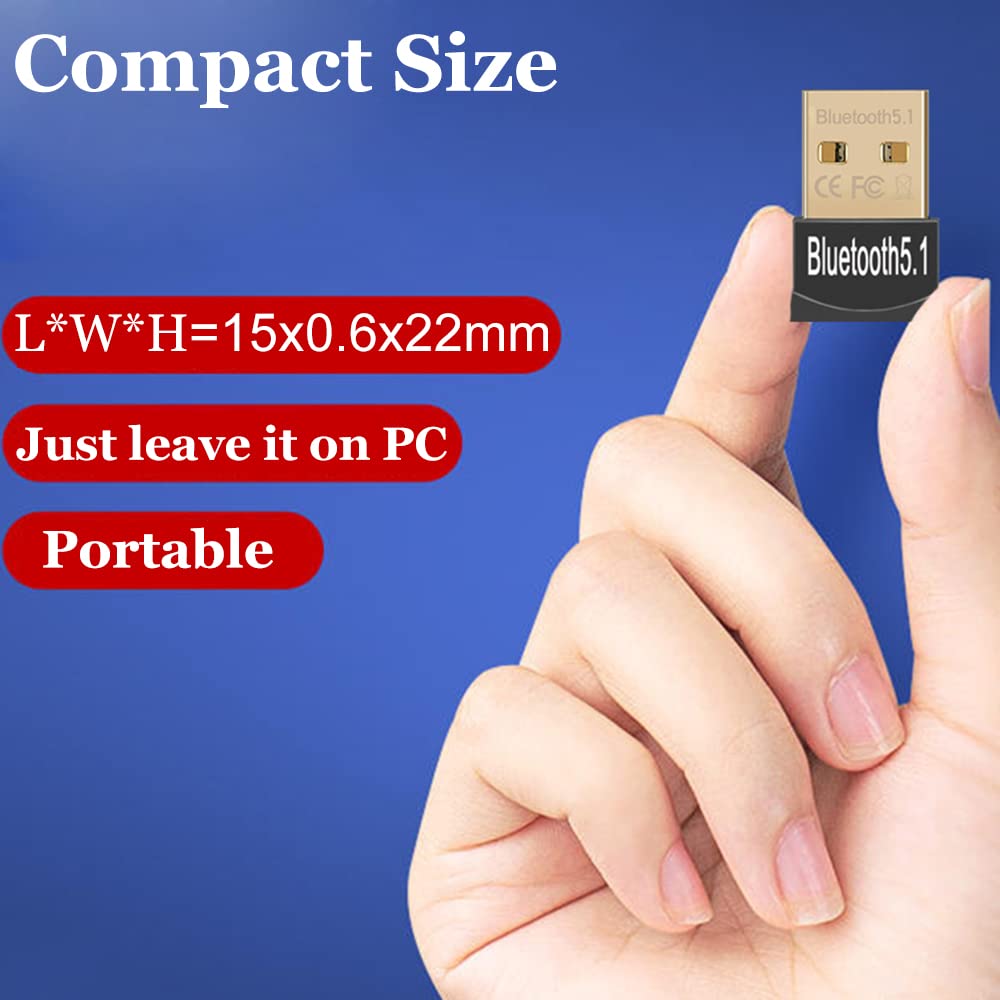 Usb Bluetooth Adapter For Pc, Warmstor Bluetooth 5.1 Dongle Receiver Support Windows 11/10/8.1/8/7 For Desktop, Laptop, Bluetoot