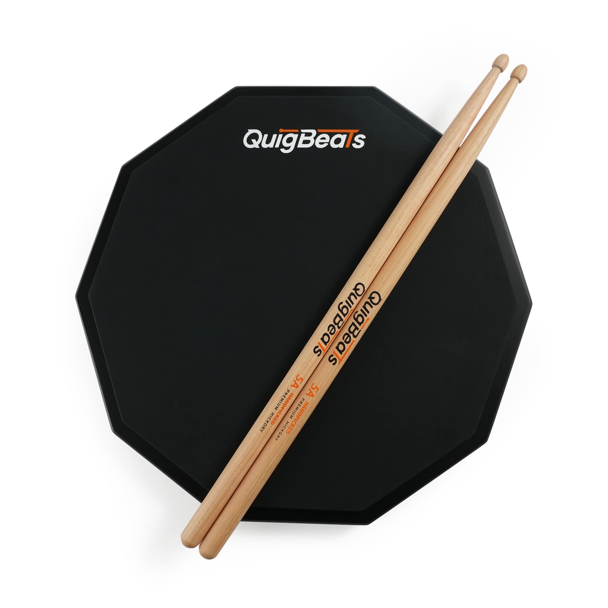 QuigBeats Drum Pad & Premium Drum Sticks, Silent Drum Practice Pad with Pitch Matched 5A Drumsticks, 12 Inch Single Side Practic