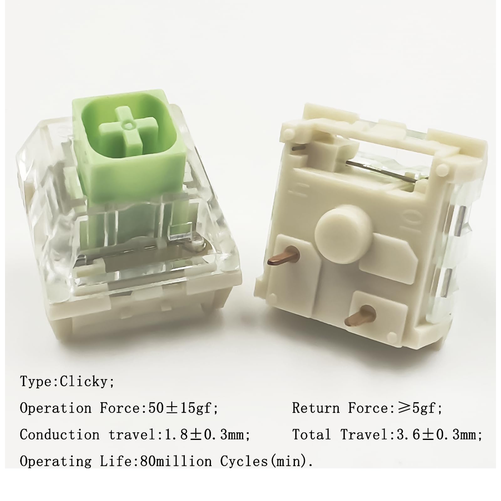 Zjmehty Kailh Box Jade Switches For Mechanical Gaming Keyboard,3 Pin 50Gf Clicky/Lubed/Dust&Waterproof Switches(90Pcs,Kailh Box