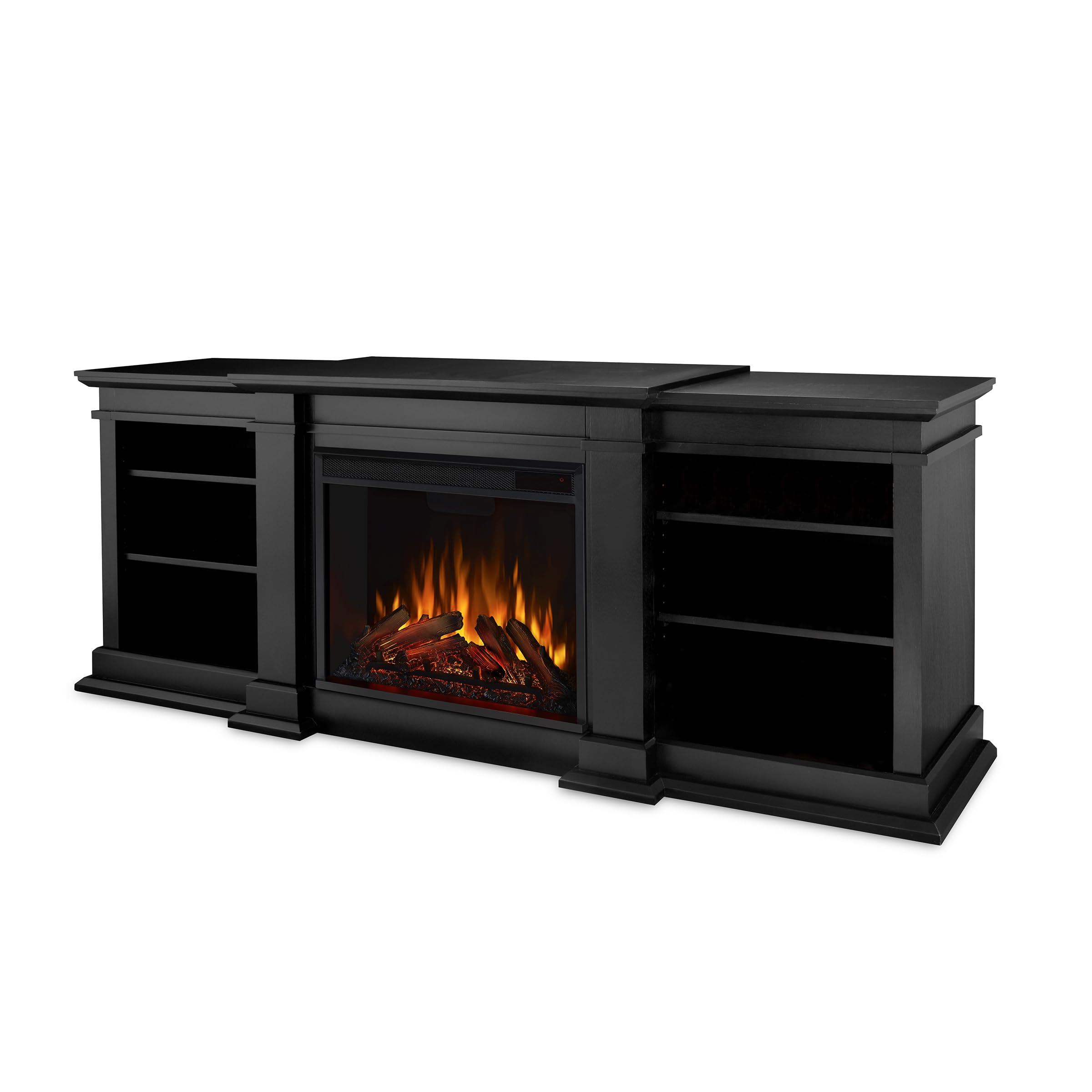 Real Flame Fresno 72'' Tv Stand With Electric Fireplace In Black, Entertainment Center With Electric Fireplace, Living Room Tv S