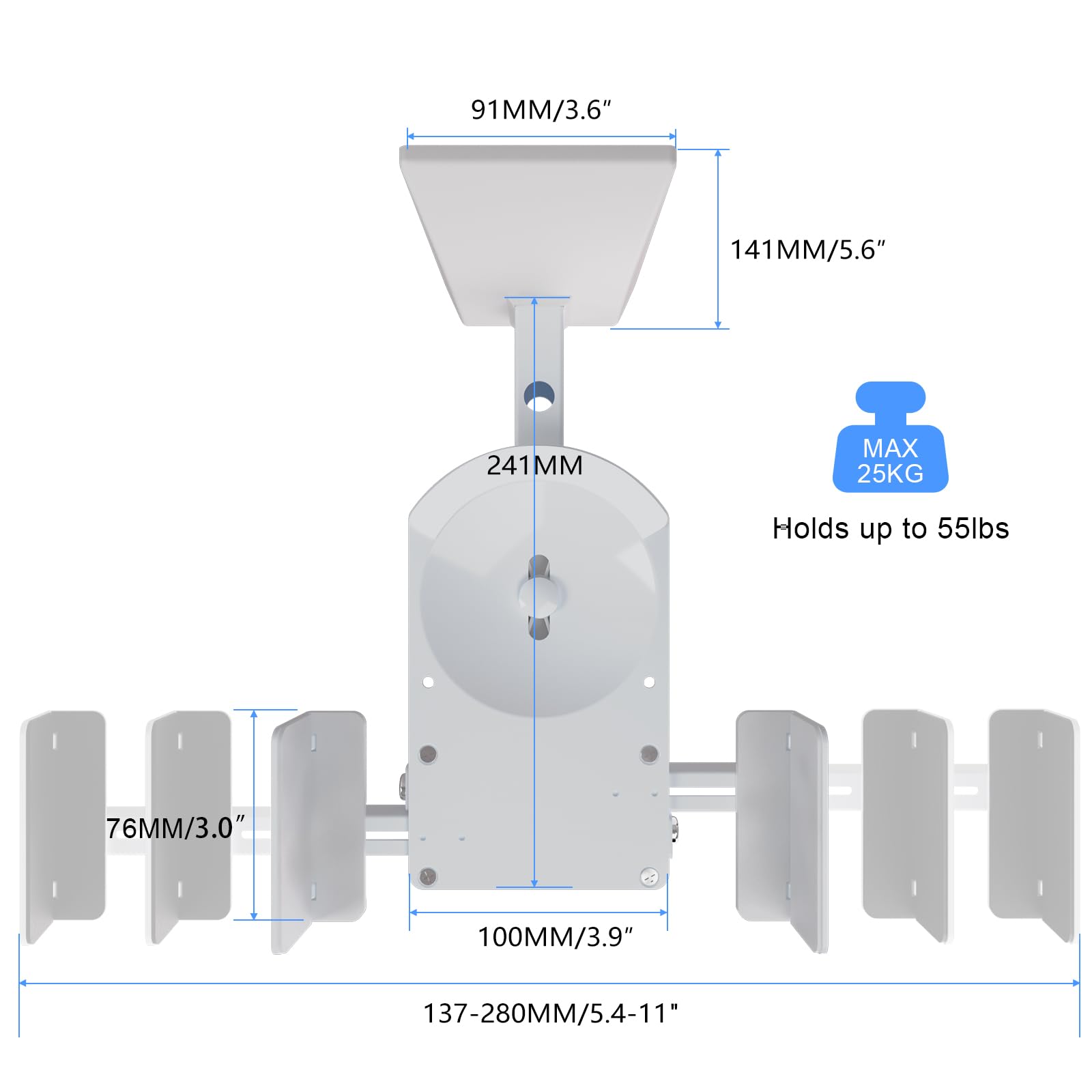 Suptek Dual Side Clamping Bookshelf Speaker Wall Mounting Bracket For Large Surrounding Sound Speakers, Hold Up To 55 Lbs, White