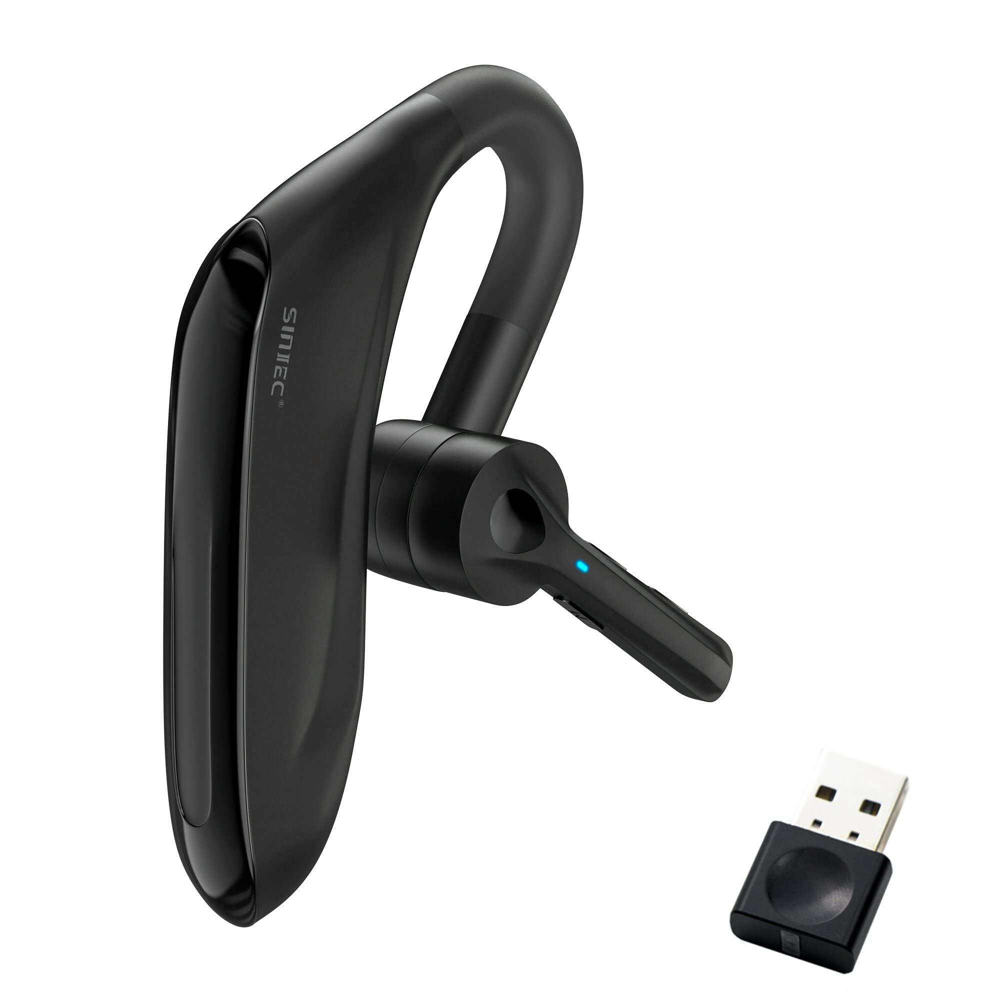 SUNITEC Bluetooth Headset,Dual Microphone Wireless Headset with USB Dongle for Computer, 45H Talking Time,USB-A Compatible to Co