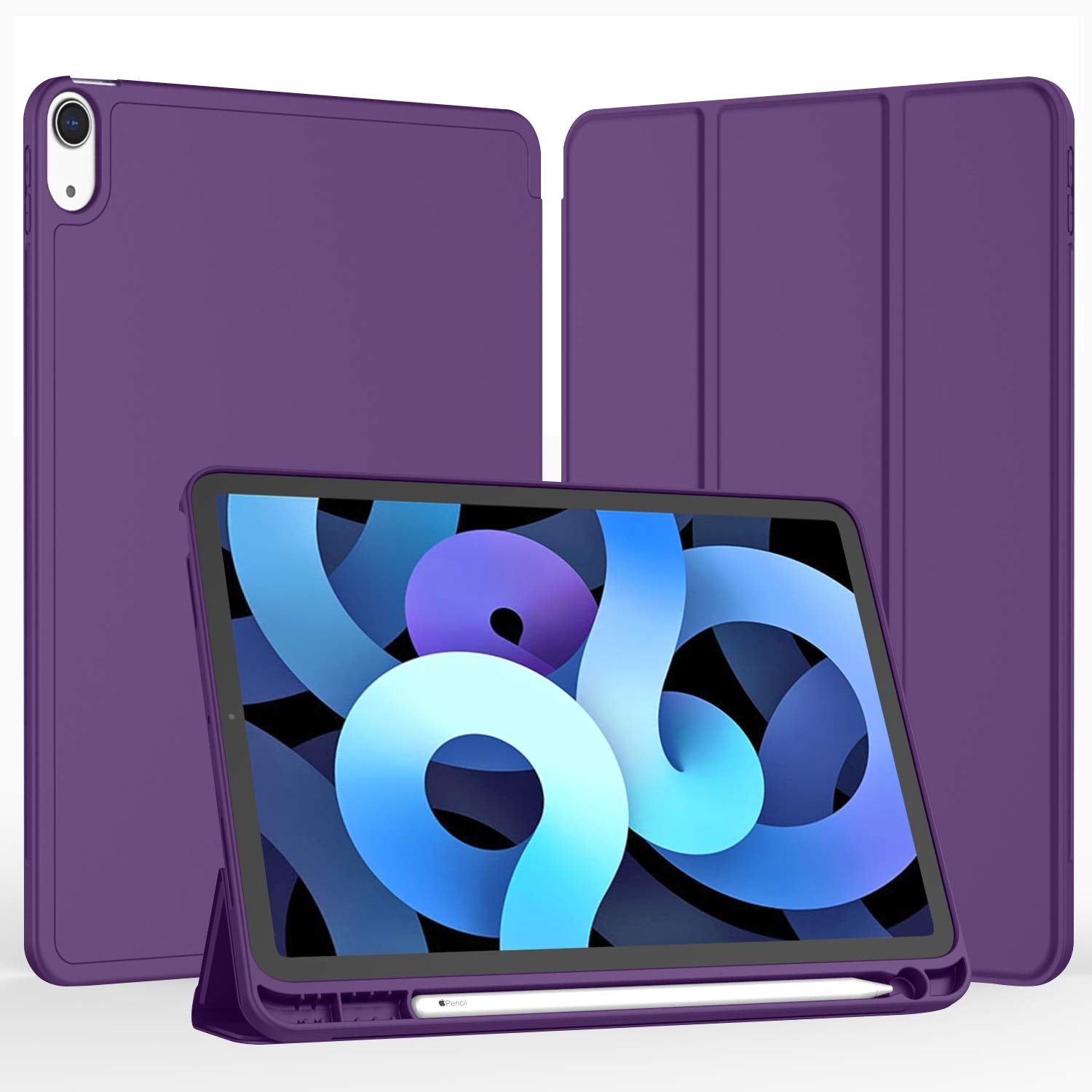 Imieet Ipad Air 11 Inch Case M3(2025) / M2 (2024), Ipad Air 5Th/4Th Generation Case 2022/2020 10.9 Inch With Pencil Holder,Trifold Stand Smart Case With Soft Tpu Back(Dark Purple)