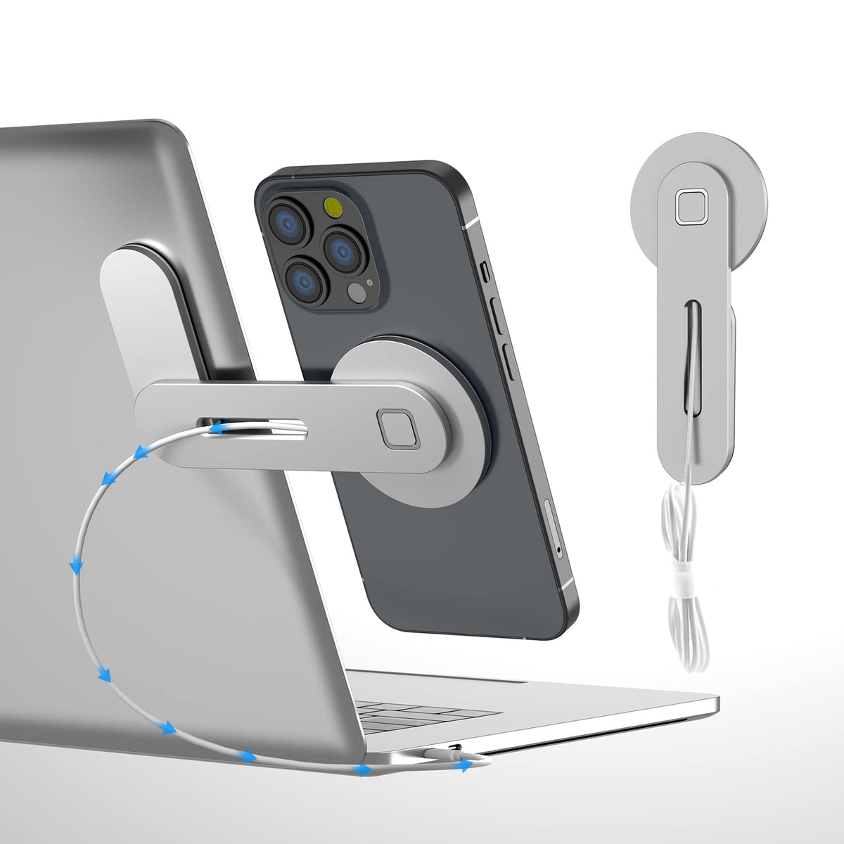 Laptop Phone Holder,15W Fast Wireless Charger Magnetic Phone Holder For Laptop,Adjustable Phone Monitor Side Mount For Iphone 16