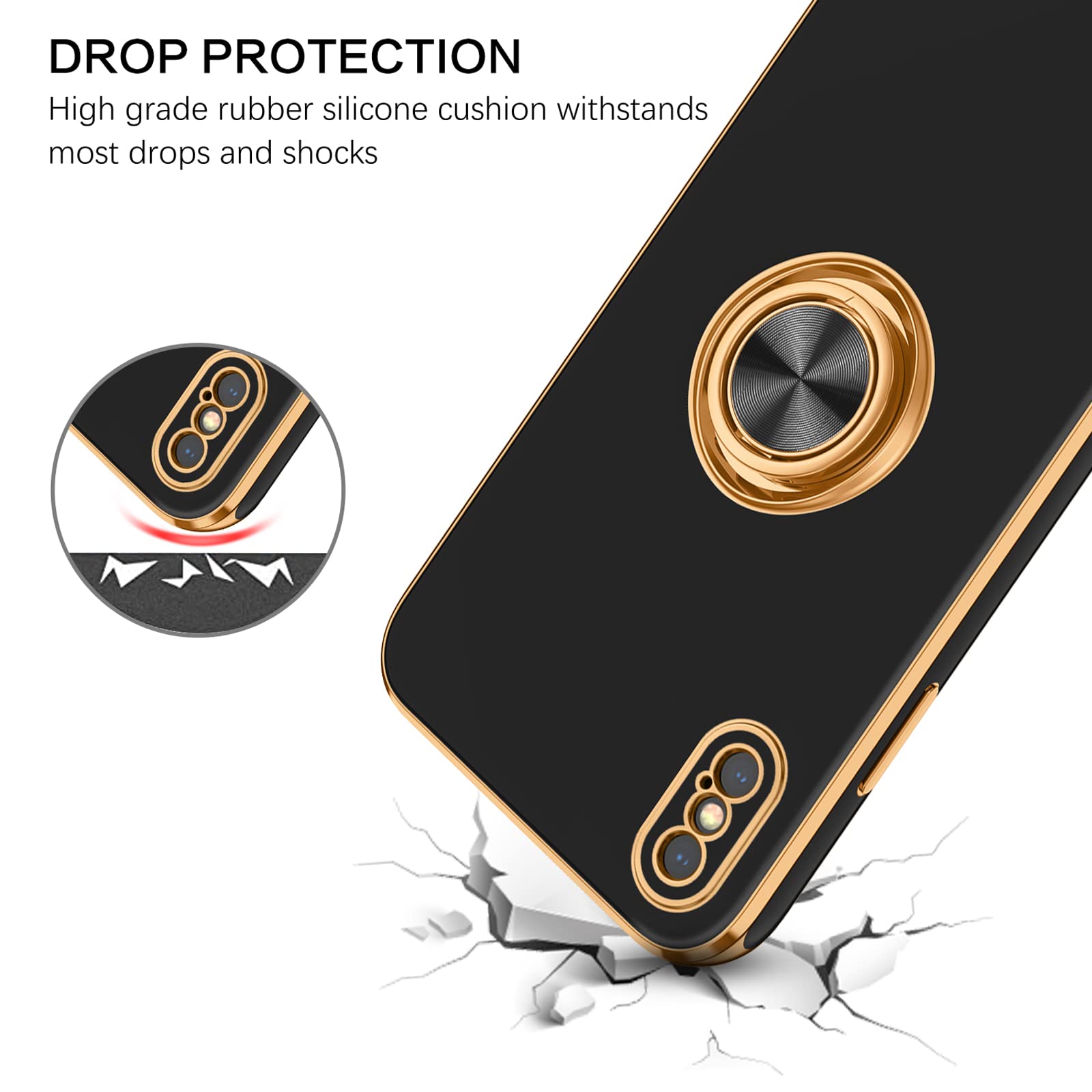 Bentoben For Iphone Xs Max Case, Phone Case Iphone Xsmax, Slim Fit Kickstand Ring Holder Design Shockproof Protection Soft Tpu B