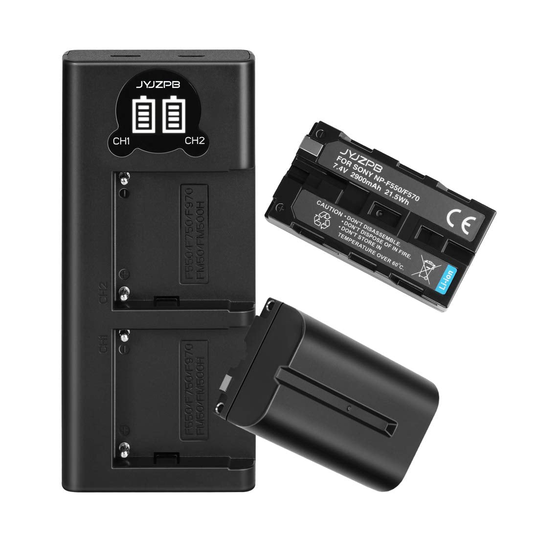 Jyjzpb 2 Pack Np F550 Batteries And Dual Charger Compatible For Sony Np F970 F750 F770 F960 F550 F530 F570 Ccd Sc55 Tr516 Tr716