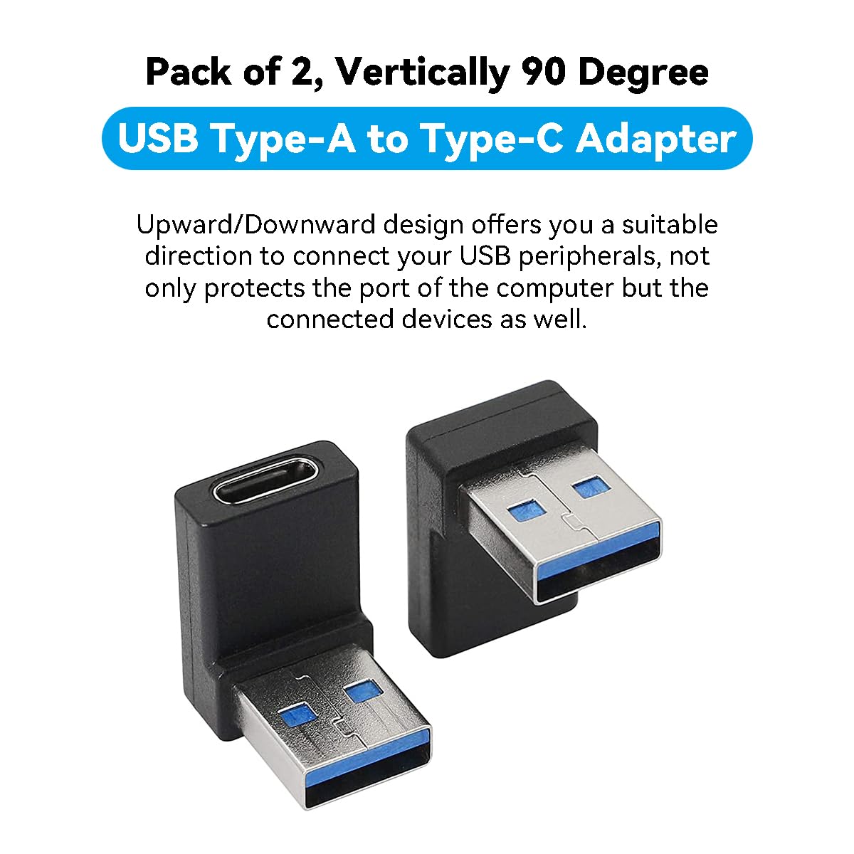 Herfair 90 Degree Usb To Usb C Adapter (2 Pack) Right Angle Usb C Female To Usb Male Converter Usb 3.2 C Type Plug Adapter Vertical Usb Port Changer Extender Connector (Up+Down Angle)