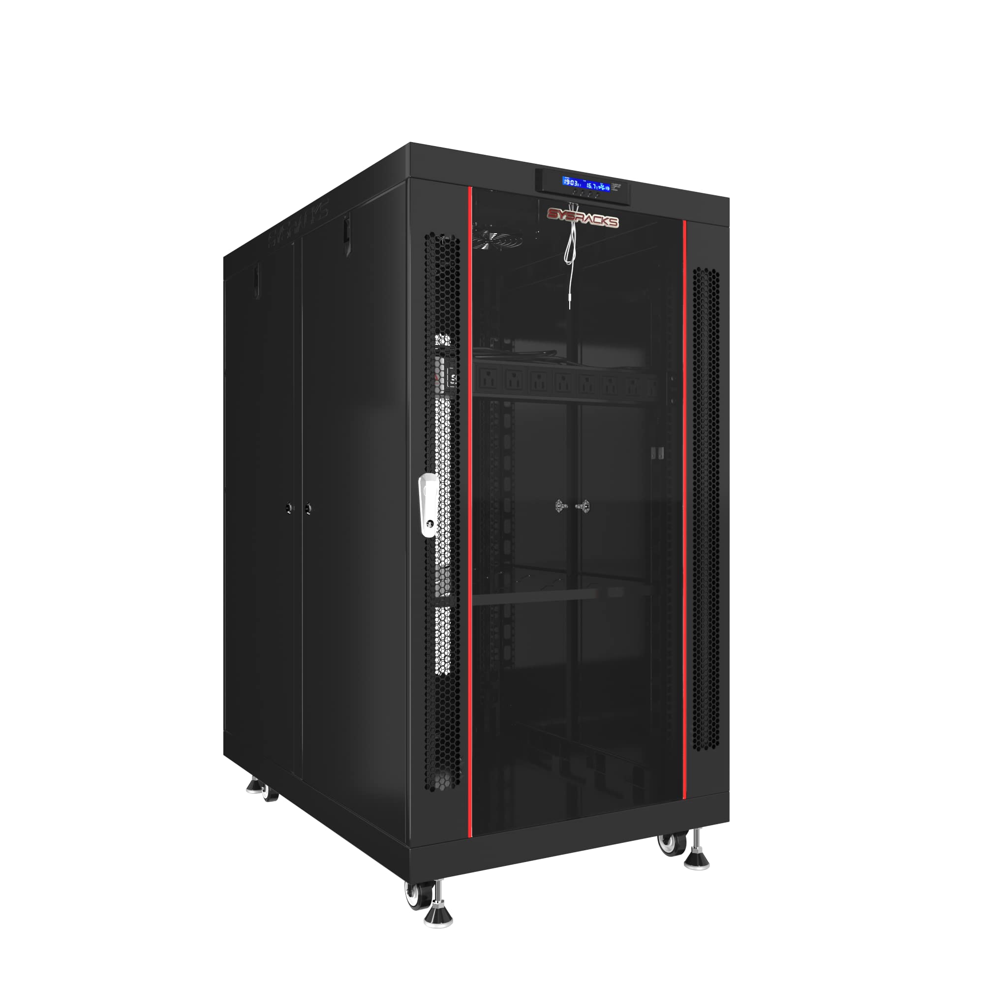 Sysracks 18U 35 Inch Deep Server Rack Cabinet It Enclosure   Cooling Fans   Lcd Screen   Thermostat   Pdu   Casters   2 Fans � Shelf