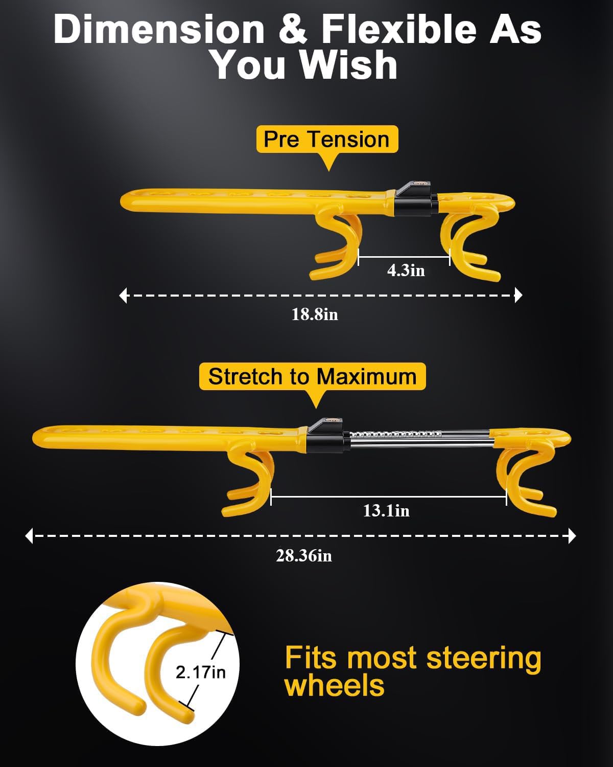 Steering Wheel Lock With 113Db Alarm, Electop Heavy Duty Anti-Theft Car Device Car Wheel Lock With Adjustable Locking And 3 Keys