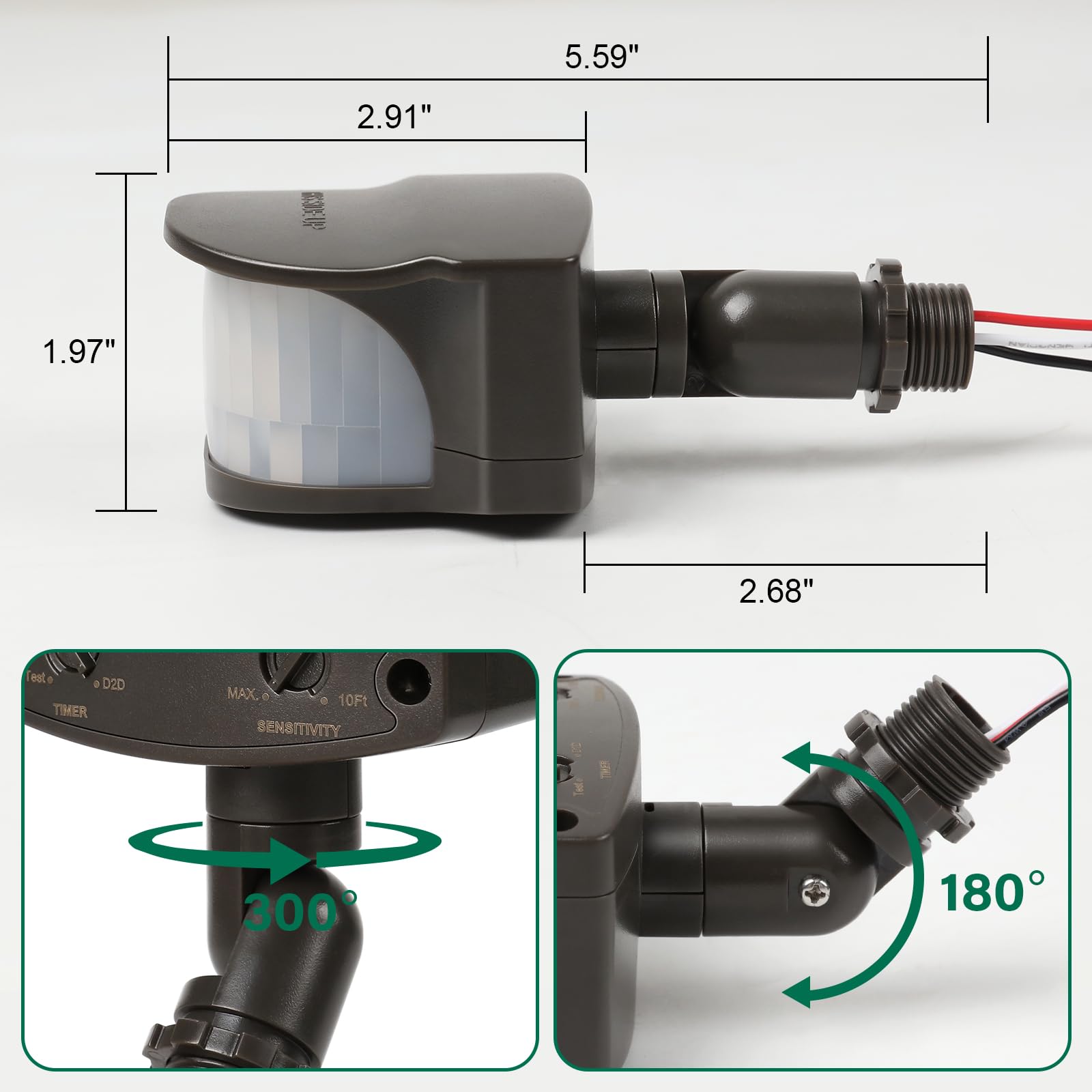 Treewell 2 Pack 240 Degree Replacement Motion Detector, Adjustable Time & Detection Sensitivity Up To 60 Feet Range, 3 Working M