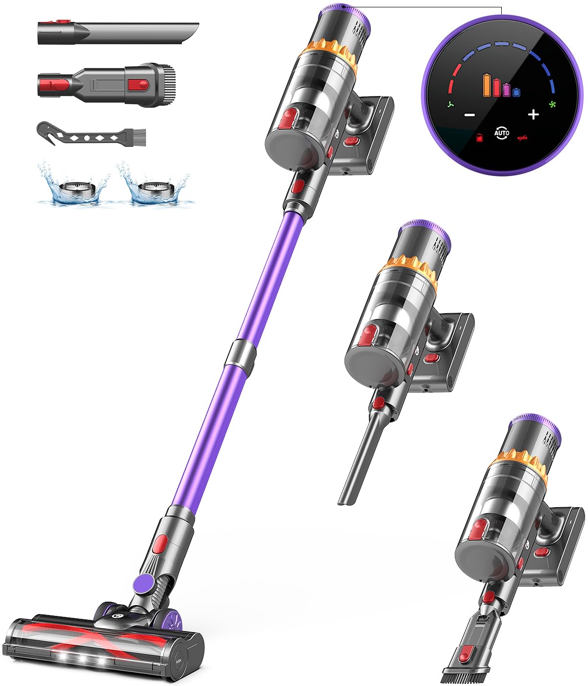 Chebio Cordless Vacuum Cleaner, 550W/45Kpa Stick Vacuum With Smart Display, Max 65Mins Runtime Vacuum Cleaners For Home, Auto Mo