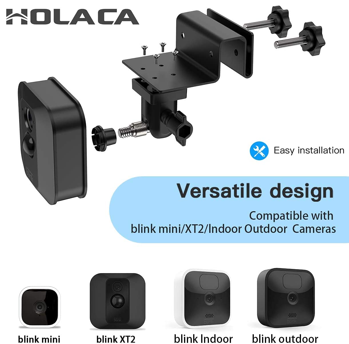 Holaca Wall Mount Bracket For Blink Outdoor Camera, Black, No Tools