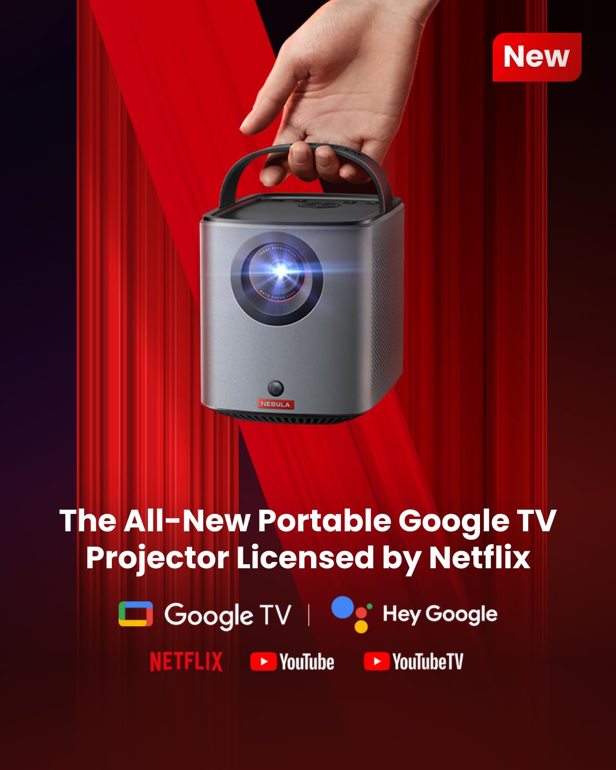 Nebula Mars 3 Air Gtv Projector   Netflix Officially Licensed, 400 Ansi Lumen Brightness, Native 1080P, Dolby Digital Sound,150
