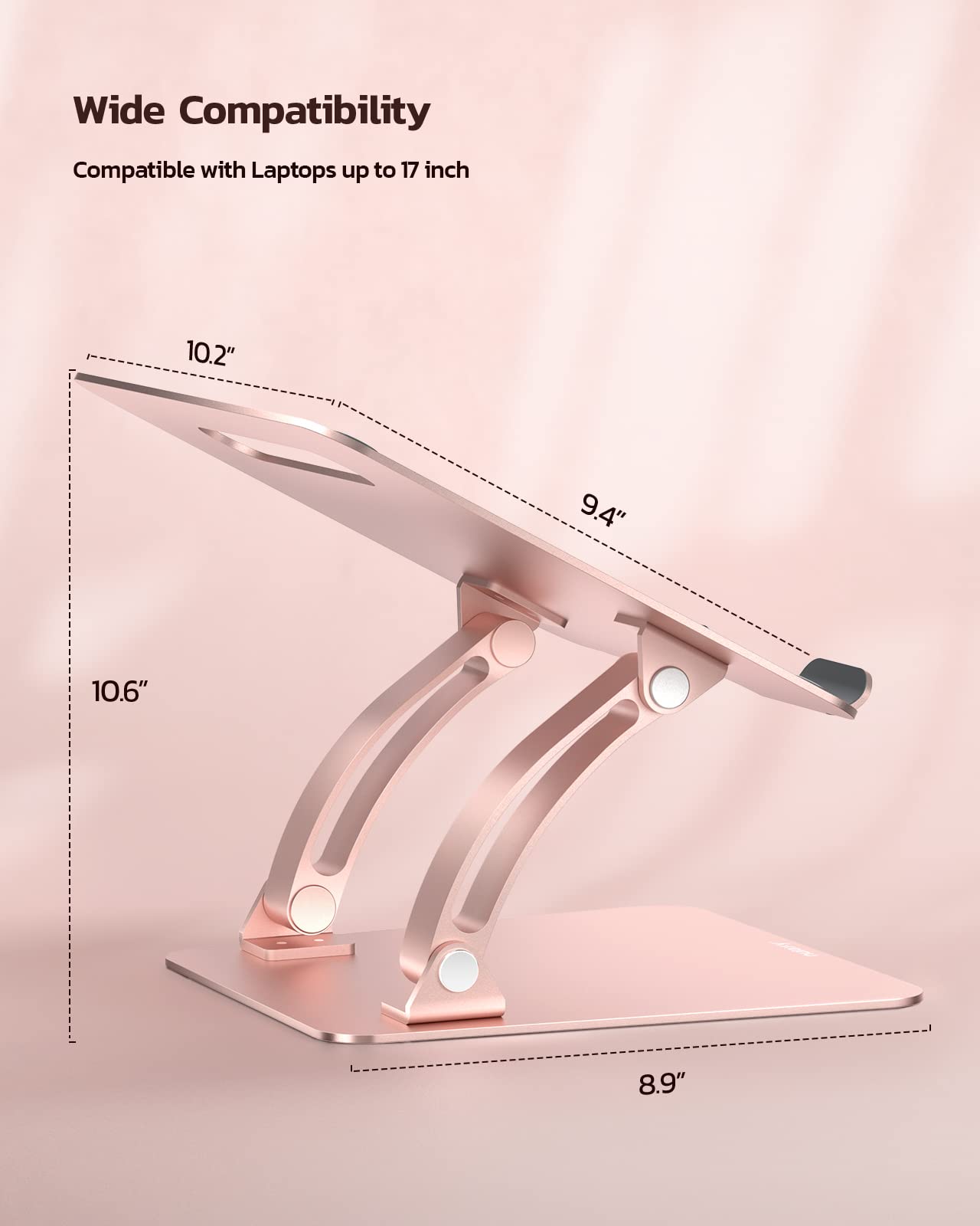 Nulaxy Fully Adjustable Laptop Stand For Desk, Dual Foldable Aluminum Computer Riser With Heat Vent, Ergonomic Notebook Holder Portable Office Accessories Compatible With All 10 17' Laptops, Pink