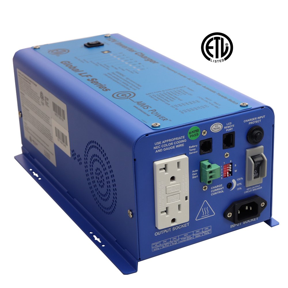 Aims Power Picoglf6W12V120Vetl Pure Sine Inverter Charger, Blue, Conformal Coated For Marine Applications, 600W Pure Sine Invert