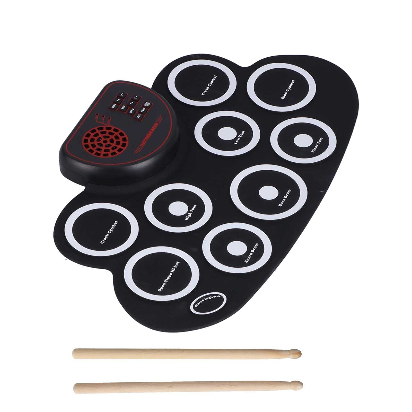 Electronic Drum Pad Set, 18 Hours Playing Time 10 Levels Sound Volume 9 Drums Pad Roll Up Drum Practice Pad For Home Play
