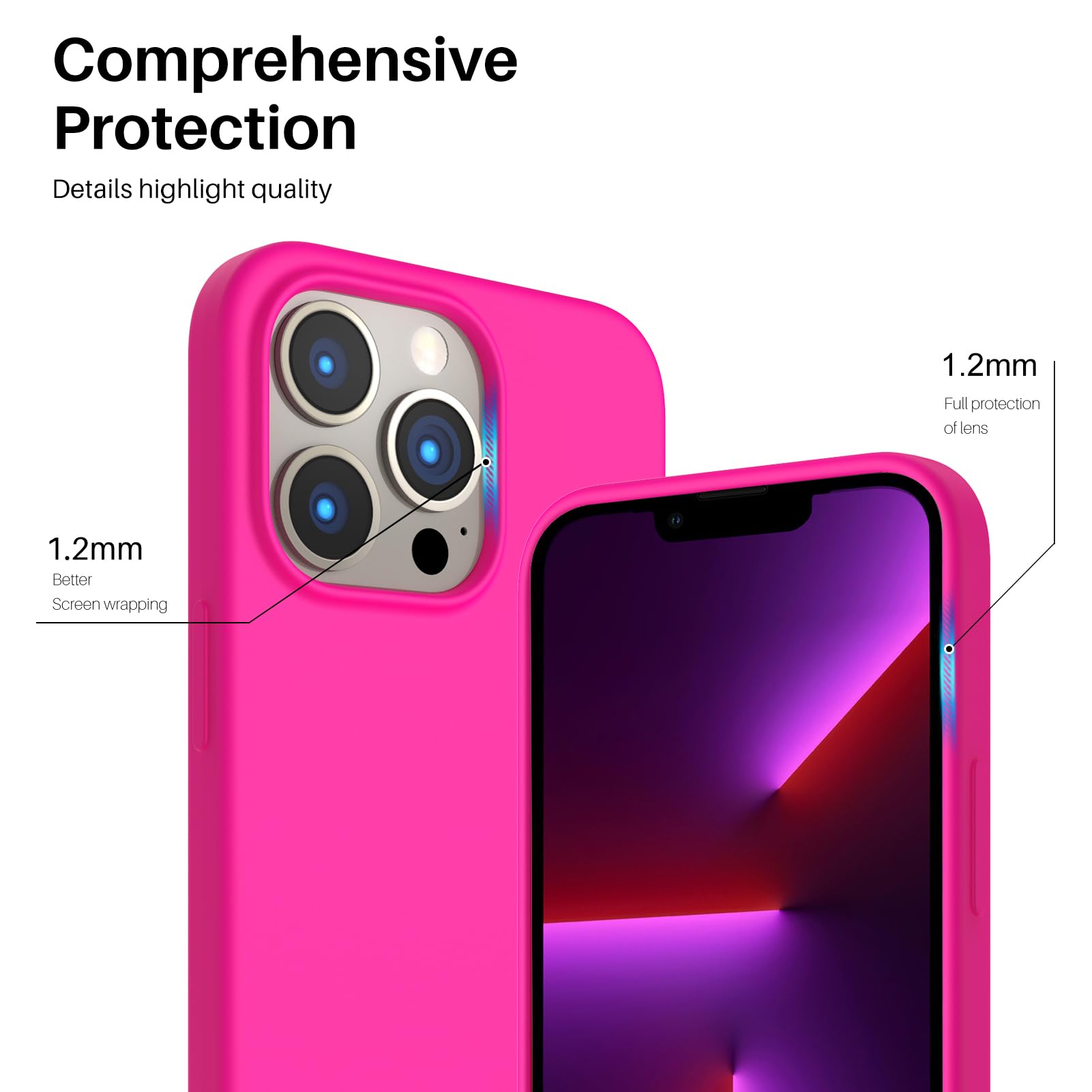 Ornarto Compatible With Iphone 13 Pro Case 6.1, Slim Liquid Silicone 3 Layers Full Covered Soft Gel Rubber Case Cover 6.1 Inch H