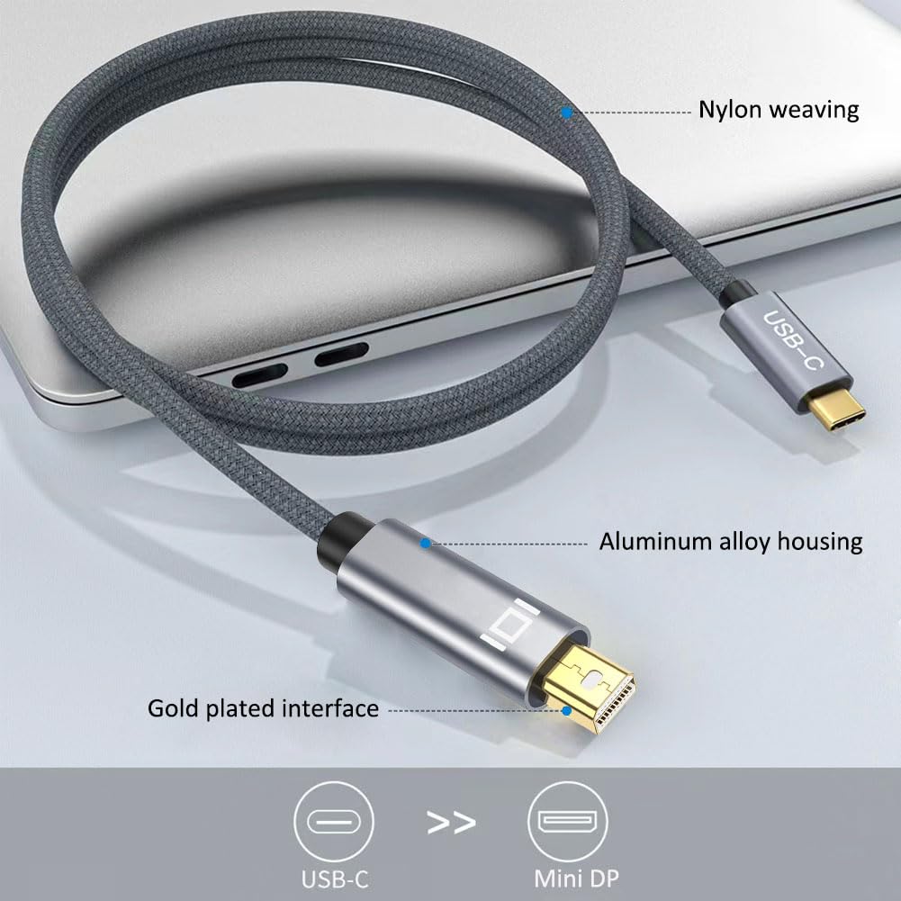 Mobkajui Usb C To Mini Displayport Cable, Thunderbolt 3 Cable To Mini Dp 6.6Ft/2M, Compatible For Macbook Pro/Air 2024 2016, Sur