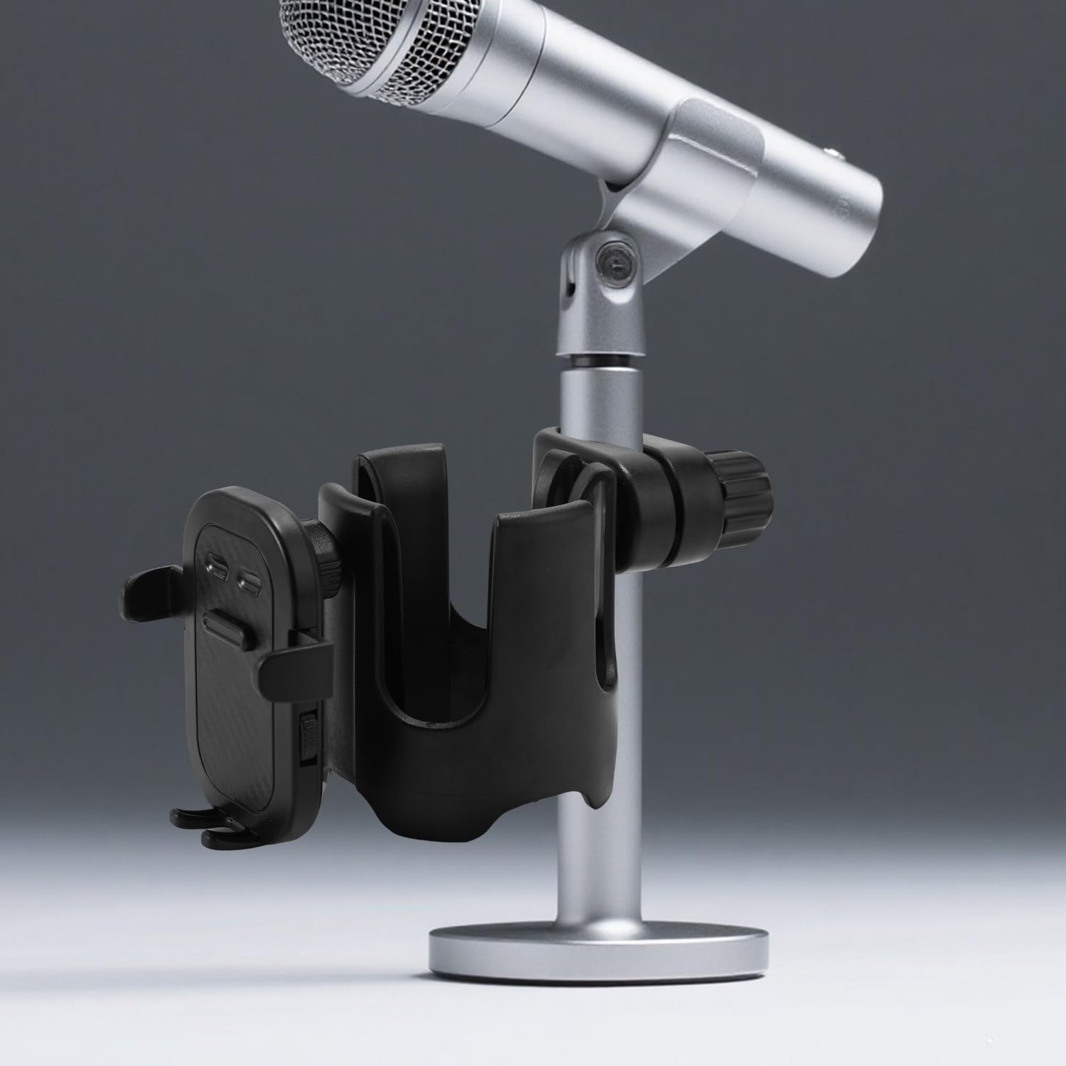 2-In-1 Mic Stand Cup Phone Holder, Black Universal Bottle Phone Holder Microphones Accessories For Concert Hall Recording Studio