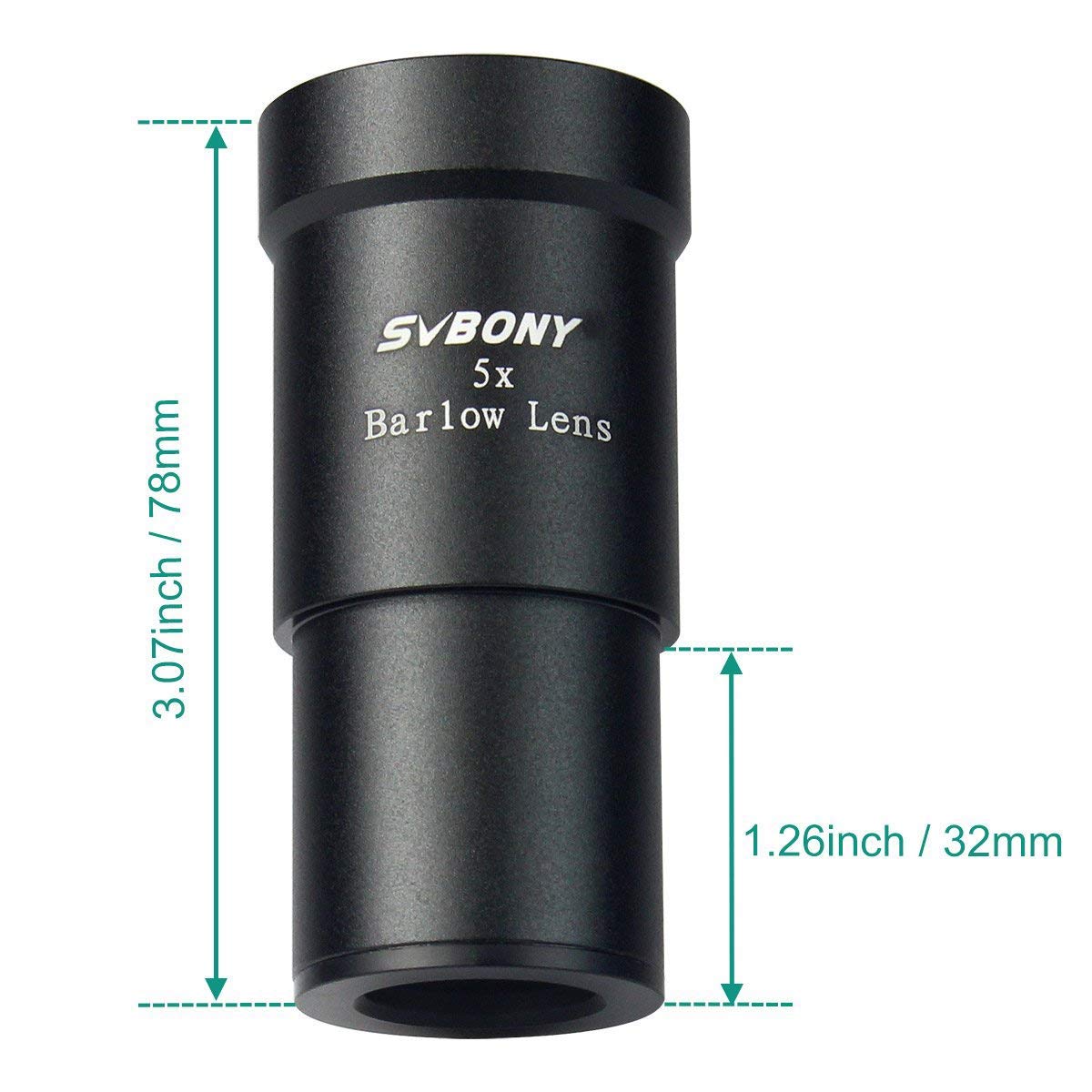 Svbony Telescope Barlow Lens, 1.25 Inch Telescope Accessory, Fully Multi Coated Broadband Green Film Barlow Lens 5X For Telescope Eyepiece
