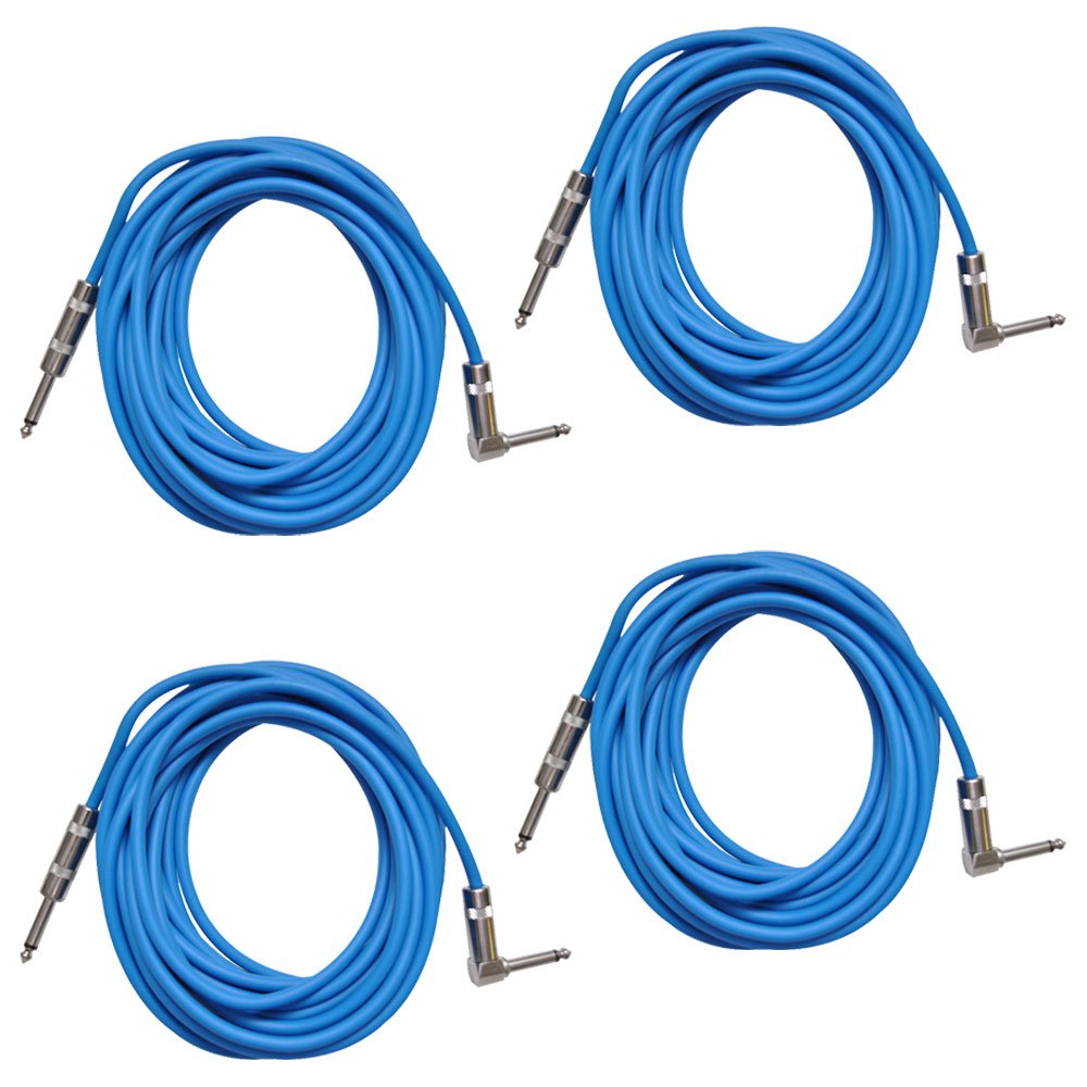 Seismic Audio Speakers Guitar Cables, Right Angle To Straight Guitar Cables, Blue, 20 Feet, 4 Pack