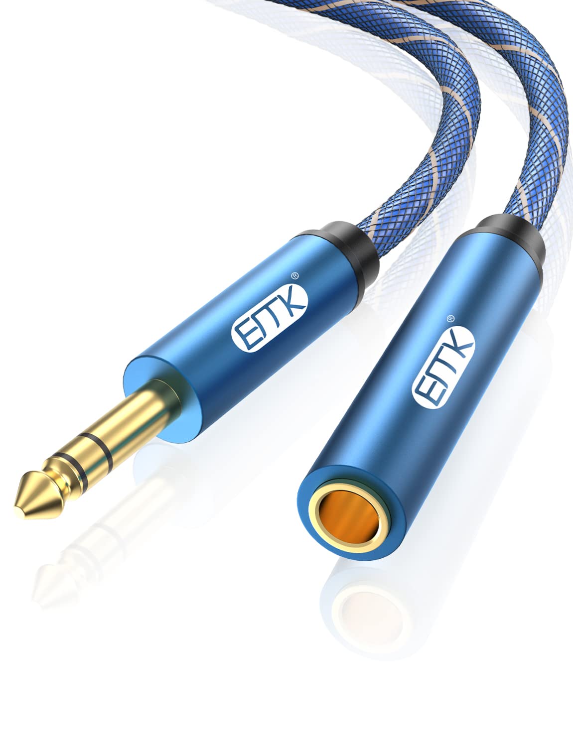 EMK 1/4 inch Extension Cable, 6.35mm 1/4' inch Male to Female Stereo Headphone Guitar Extension Cable Cord, Gold Plated Quarter inch Headphone Extension Cable (1FT/0.3M)