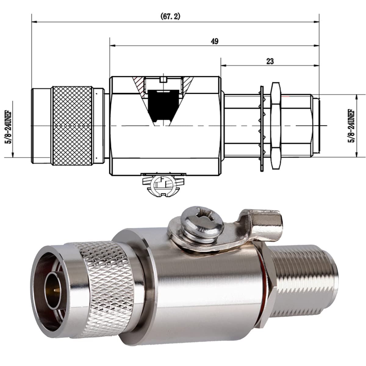 N Lightning Arrestor Female To Female Bulkhead Dc 3Ghz 90V Gas Tube Discharge 50 Ohm Rfetomax N Type Coaxial Lightning Arrester