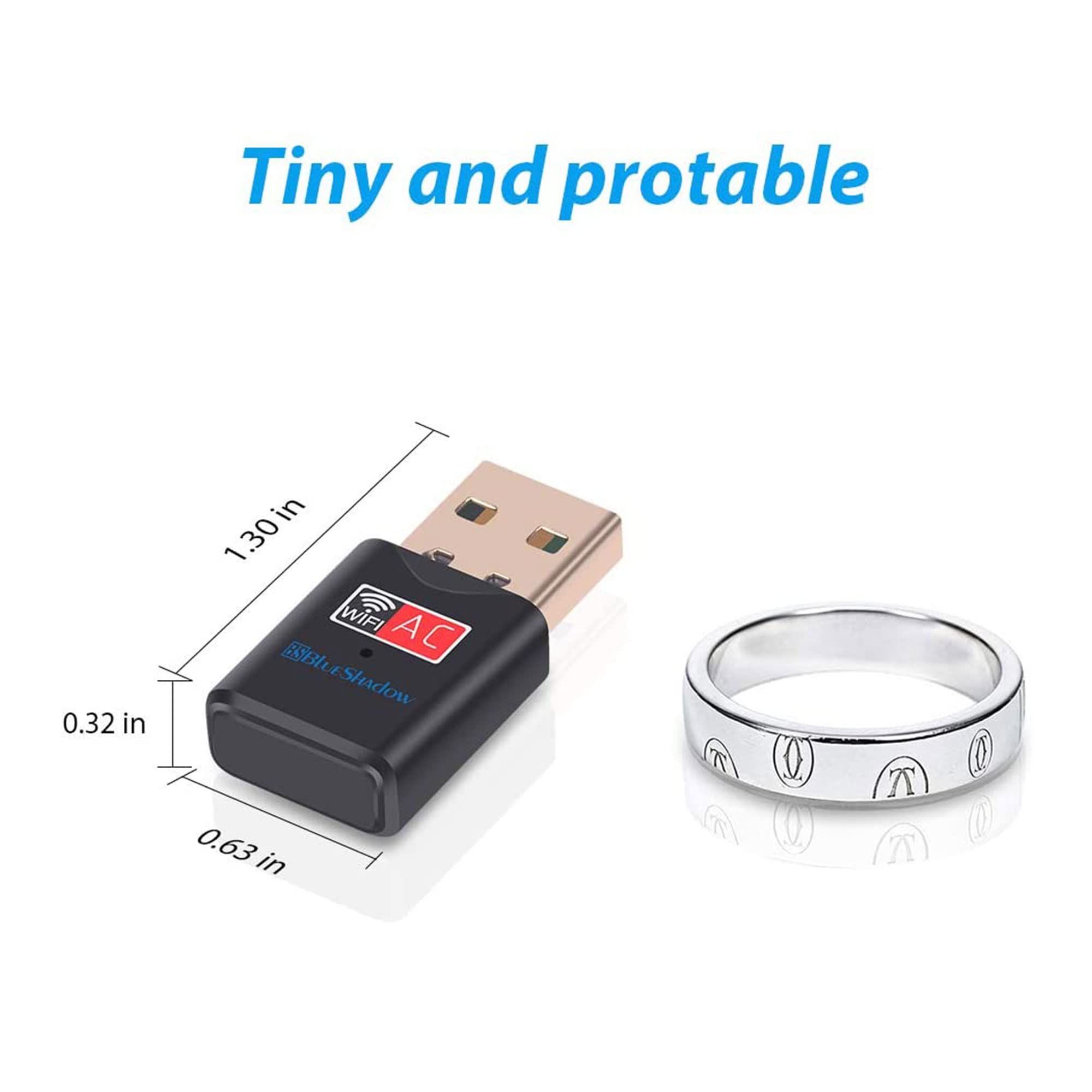 Blueshadow Usb Wifi Adapter   Dual Band 2.4G/5G Mini Wi Fi Ac Wireless Network Card Dongle With High Gain Antenna For Desktop La