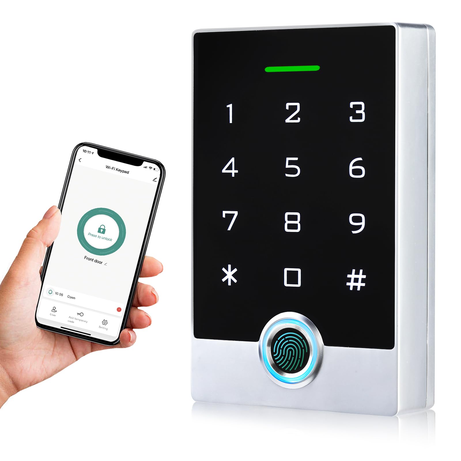 Wireless Wifi Tuya Access Control System, Fingerprint Password Stand Alone Door Access Control Keypad With Id Keyfob, Wg26/34 Em Card Reader Access Controller, Full Metal Weatherproof, Backlight
