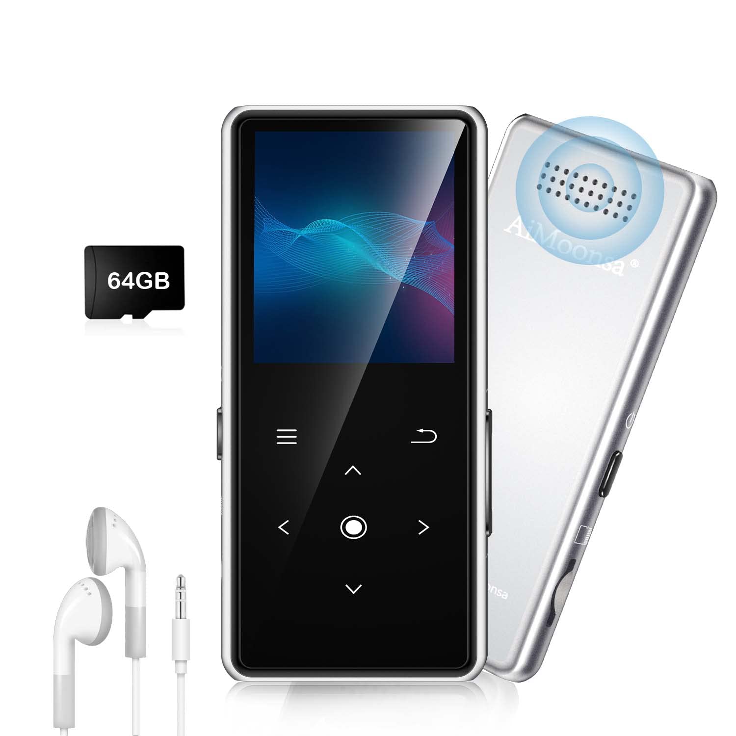64Gb Mp3 Player With Bluetooth 5.2, Aimoonsa Music Player With Built In Hd Speaker, Fm Radio, Voice Recorder, Hifi Sound, E Book