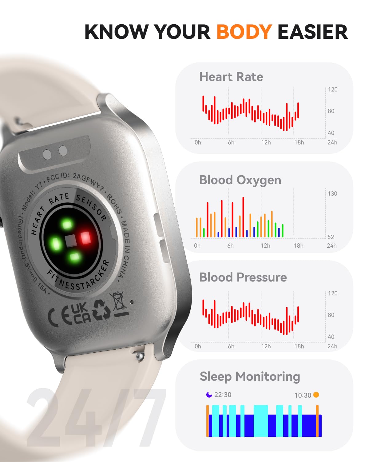 Paybay Smart Watch For Men Women  Answer/Make Call, Ip68 Waterproof Fitness Tracker Watch With Monitor Sleep Step Counter (Starl