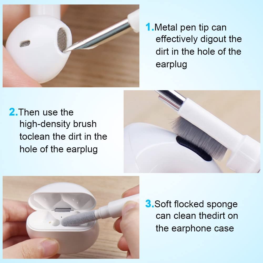 Aomig Bluetooth Earbuds Cleaning Pen,4 In 1 Multifunction Cleaner Kit With Soft Brush For Wireless Earphones Bluetooth Headphone