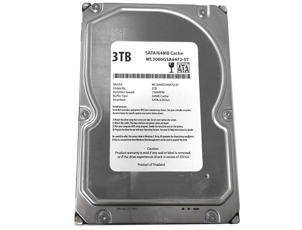 Wl 3Tb 7200Rpm 64Mb Cache Sata 6.0Gb/S 3.5'' Desktop Hard Drive (For Server, Raid, Nas, Dvr, Desktop Pc) W/1 Year Warranty