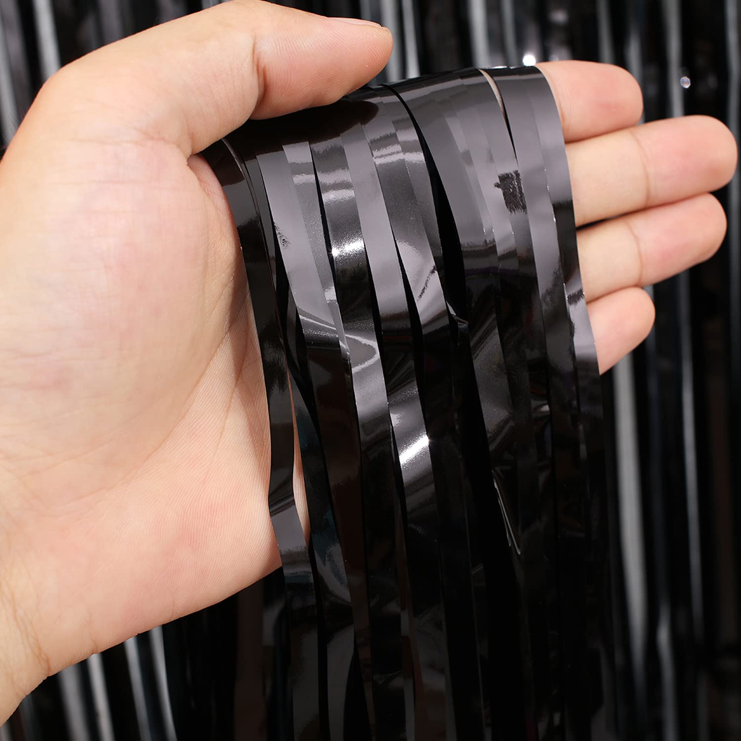 3 Pack Halloween Black Orange Tinsel Foil Fringe Curtain 8X9.84 Ft Backdrop Curtain Black And Orange Streamers For Home Outdoor