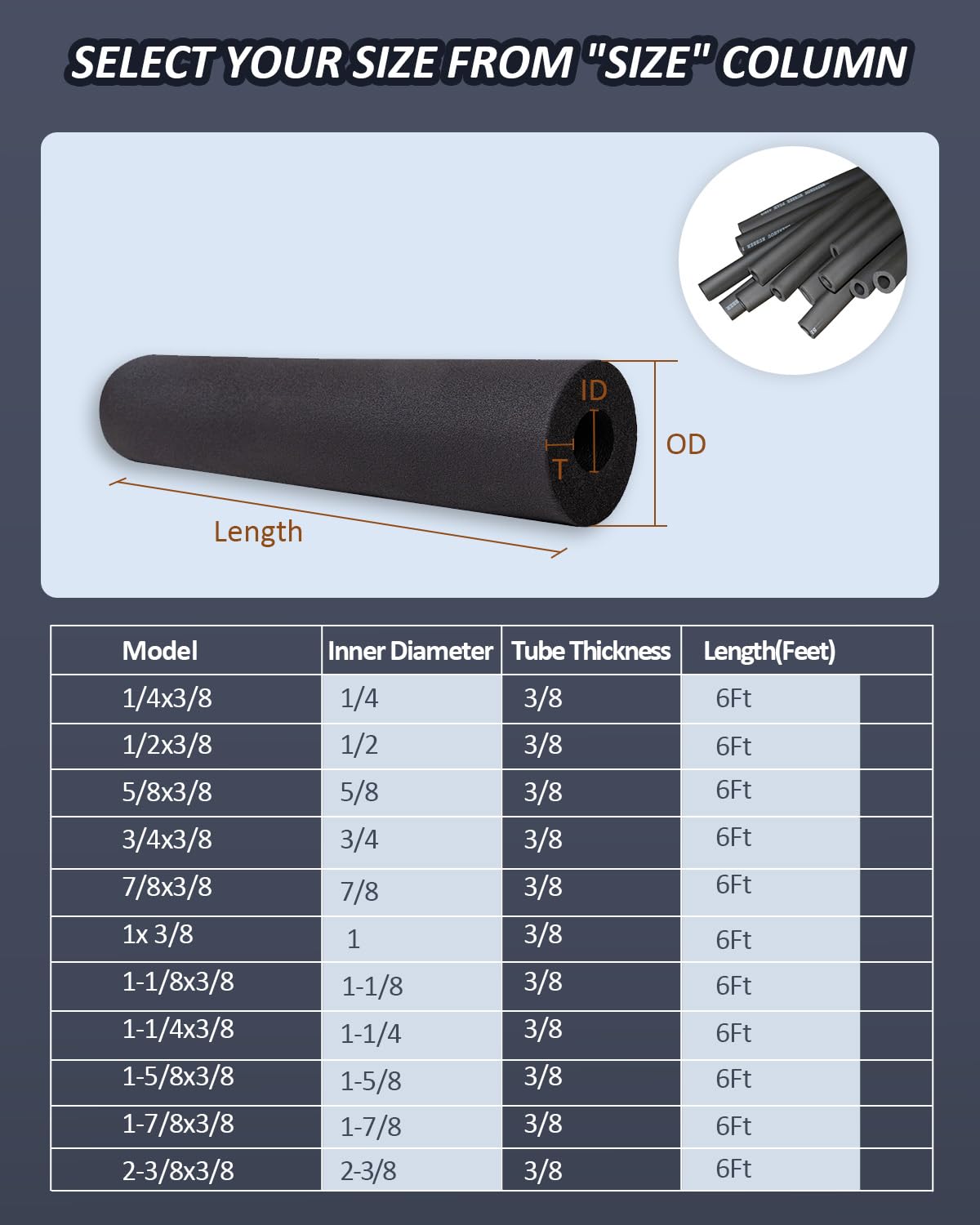 Pipe Insulation Foam Tube   1 7/8'' Foam Tubing For Ac Unit, Guitar Stands, Exercise Machine Handle And Roof Rack