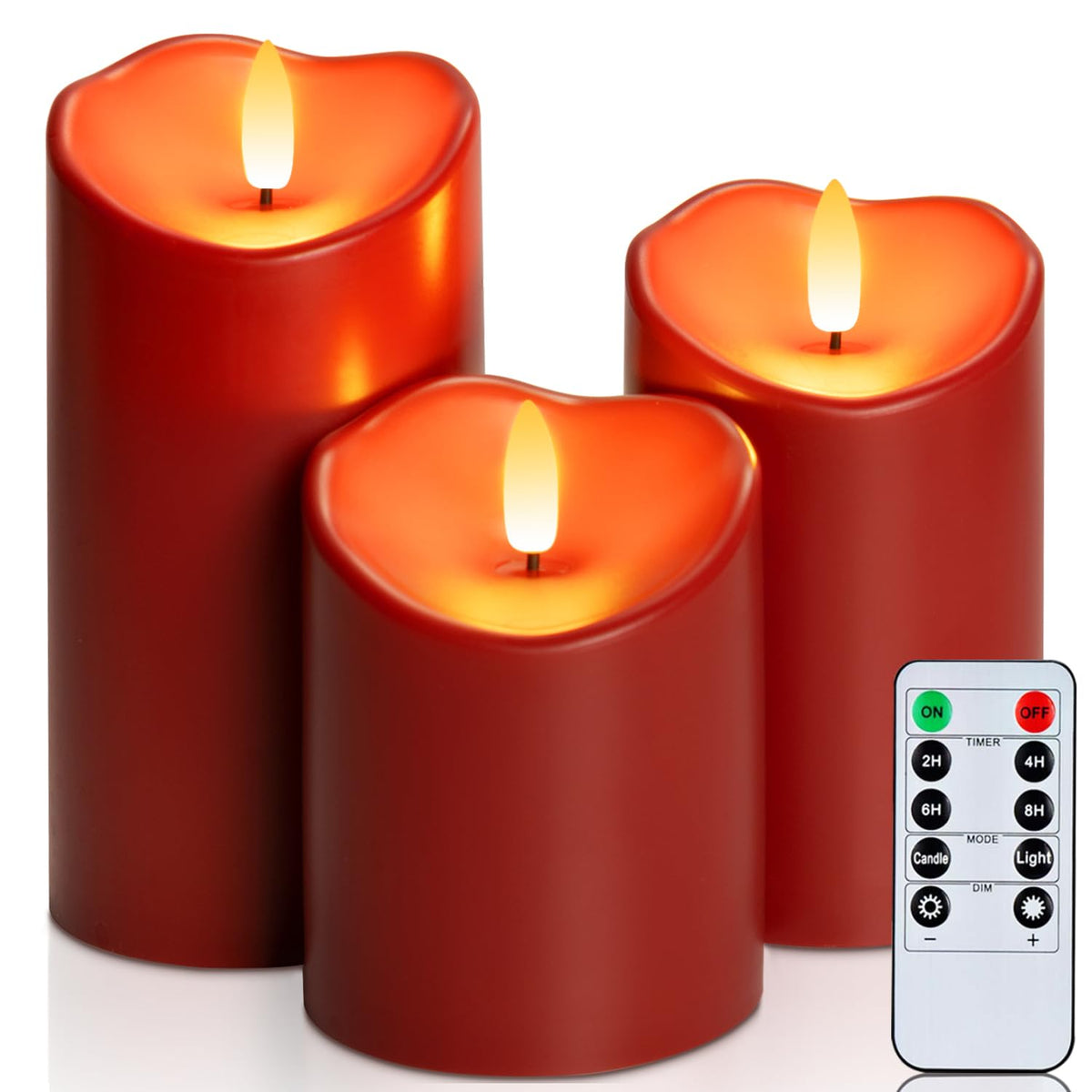 Homemory Burgundy Flameless Candles, Waterproof Flickering Flameless Candles, Outdoor Battery Operated Led Pillar Candles With R