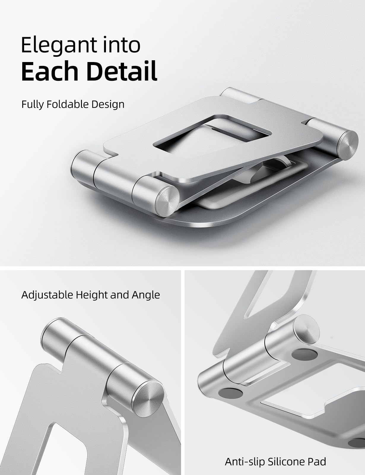 Nulaxy Aluminum Dual Foldable Ipad Stand, Fully Adjustable Desktop Tablet Holder, Ipad Accessories For Office Kindle Compatible With Mobile Devices Ipad Pro/Air/Mini, Iphone Pro/Max/Plus, Silver