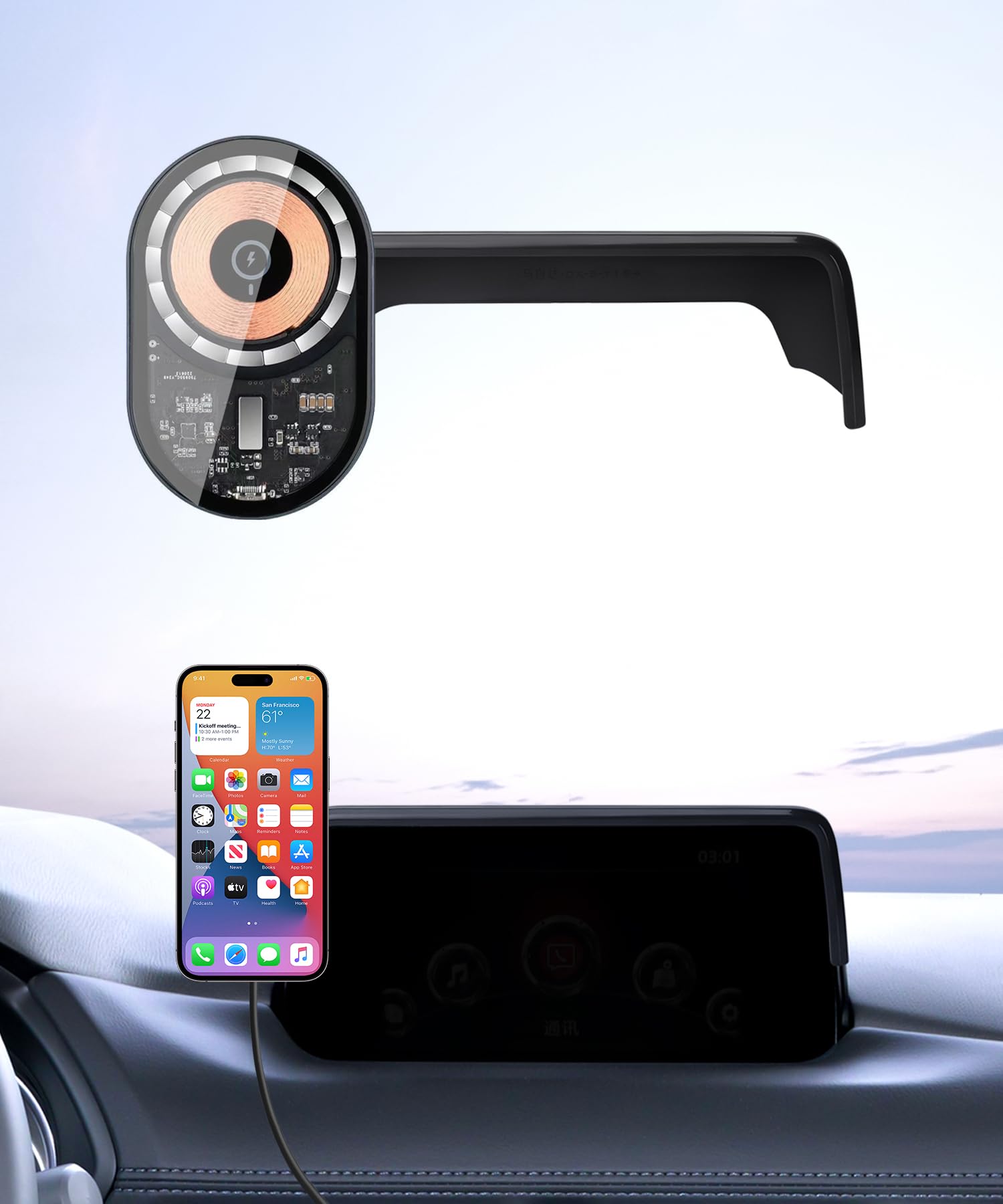 Masergogo Wireless Charging car Phone Holder for Mazda CX-5 2017-2020 Accessories 7 inch Screen Fixed Clip,360 Rotation car Phon