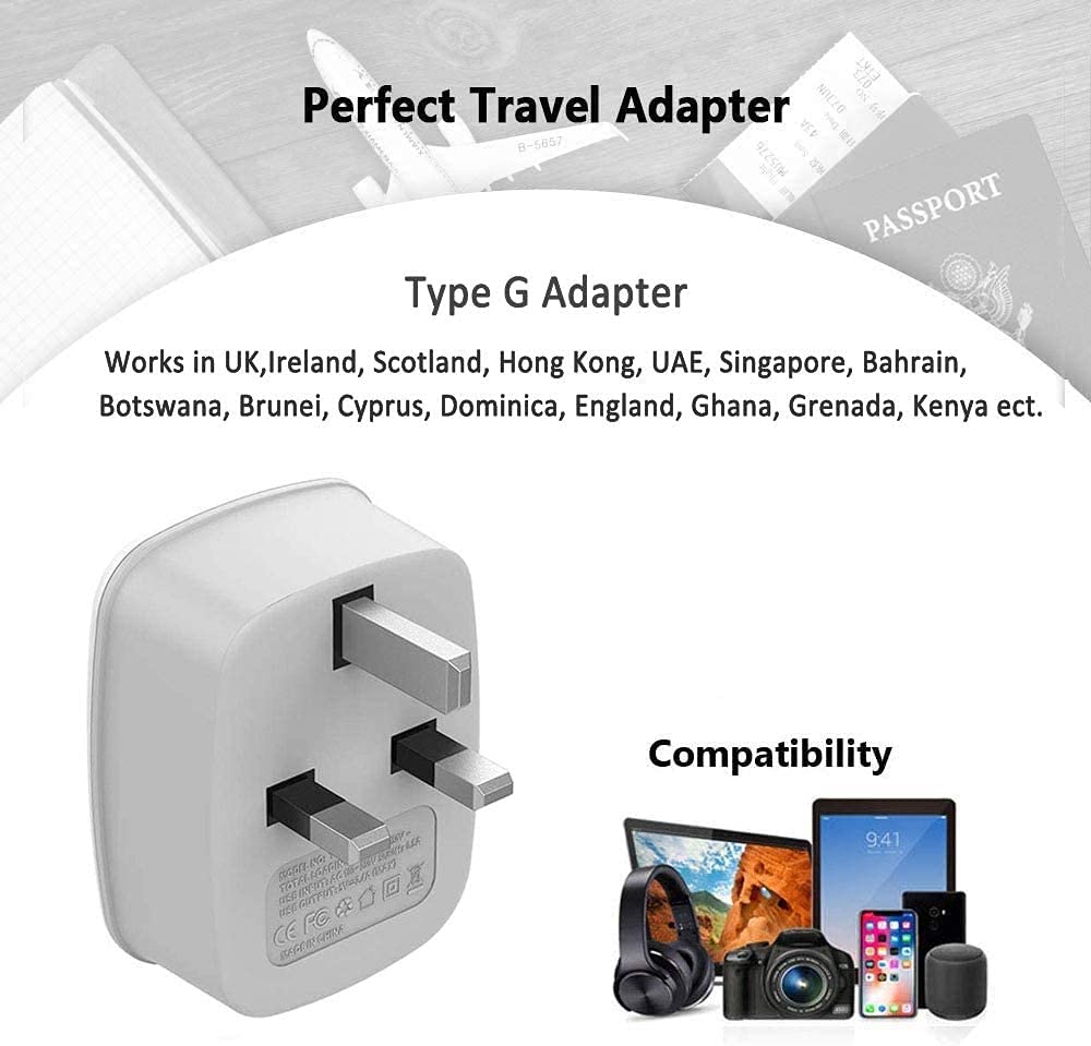 Us To Uk Ireland Travel Plug Adapter 2 Pack, Tessan Type G Power Outlet Adaptor With 2 Usb For Usa To Dubai Scotland British Lon