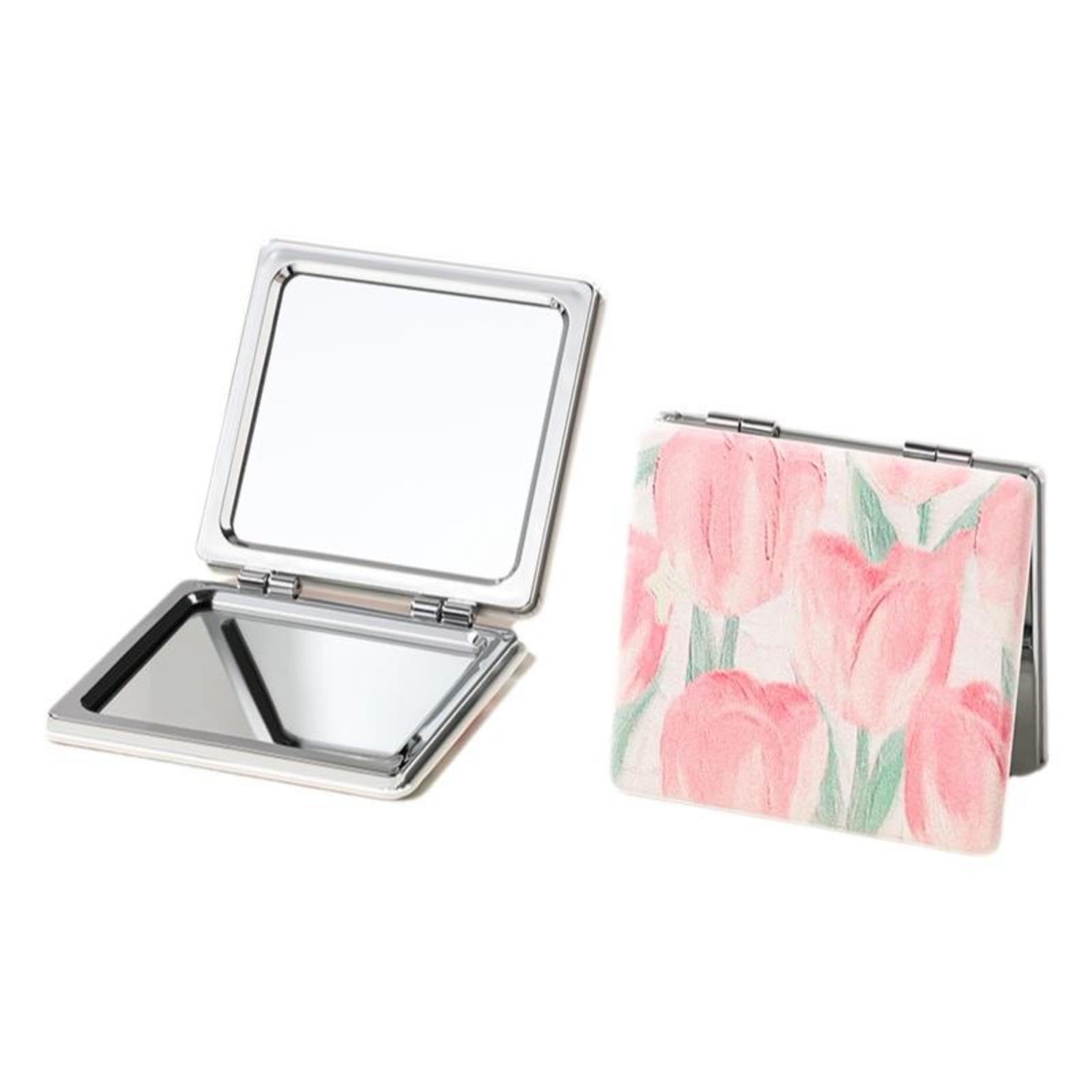 Merishopp DoubleSided Portable Mirror, Folding Makeup Mirror, Handheld Pocket Mirror Pink Tulip