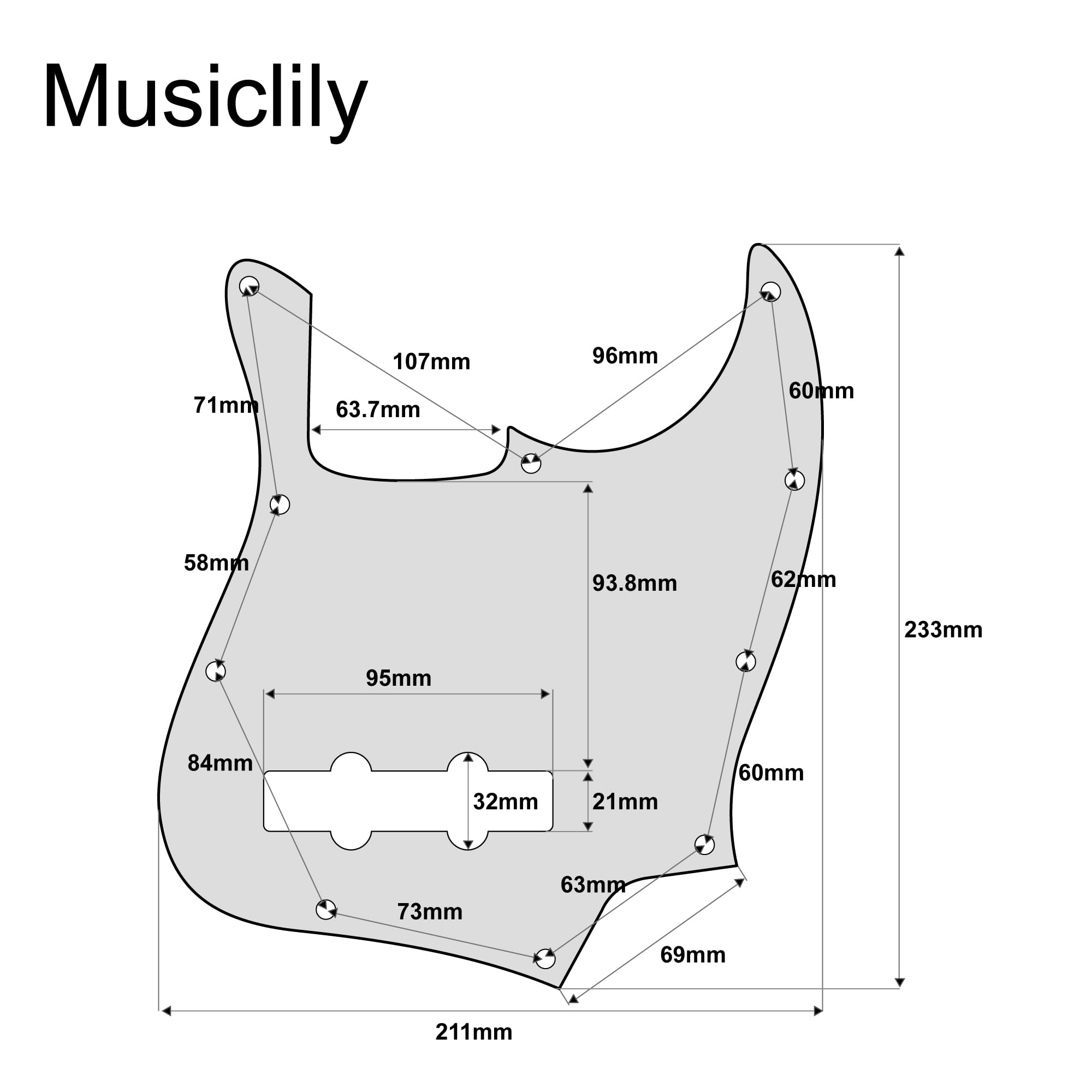 Musiclily 10 Hole Jb Bass Pickguard For Fender Us/Mexico Made Standard Jazz Bass, 3Ply White