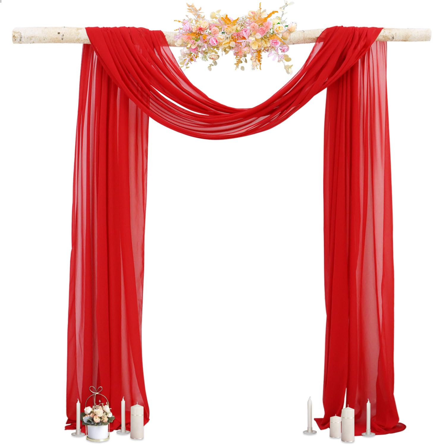 Patydest Wedding Arch Draping Fabric Red Drapery 20Ft Sheer Chiffon Backdrop Curtains 1 Panel Sheer Arch Fabric Drape Arch Decor