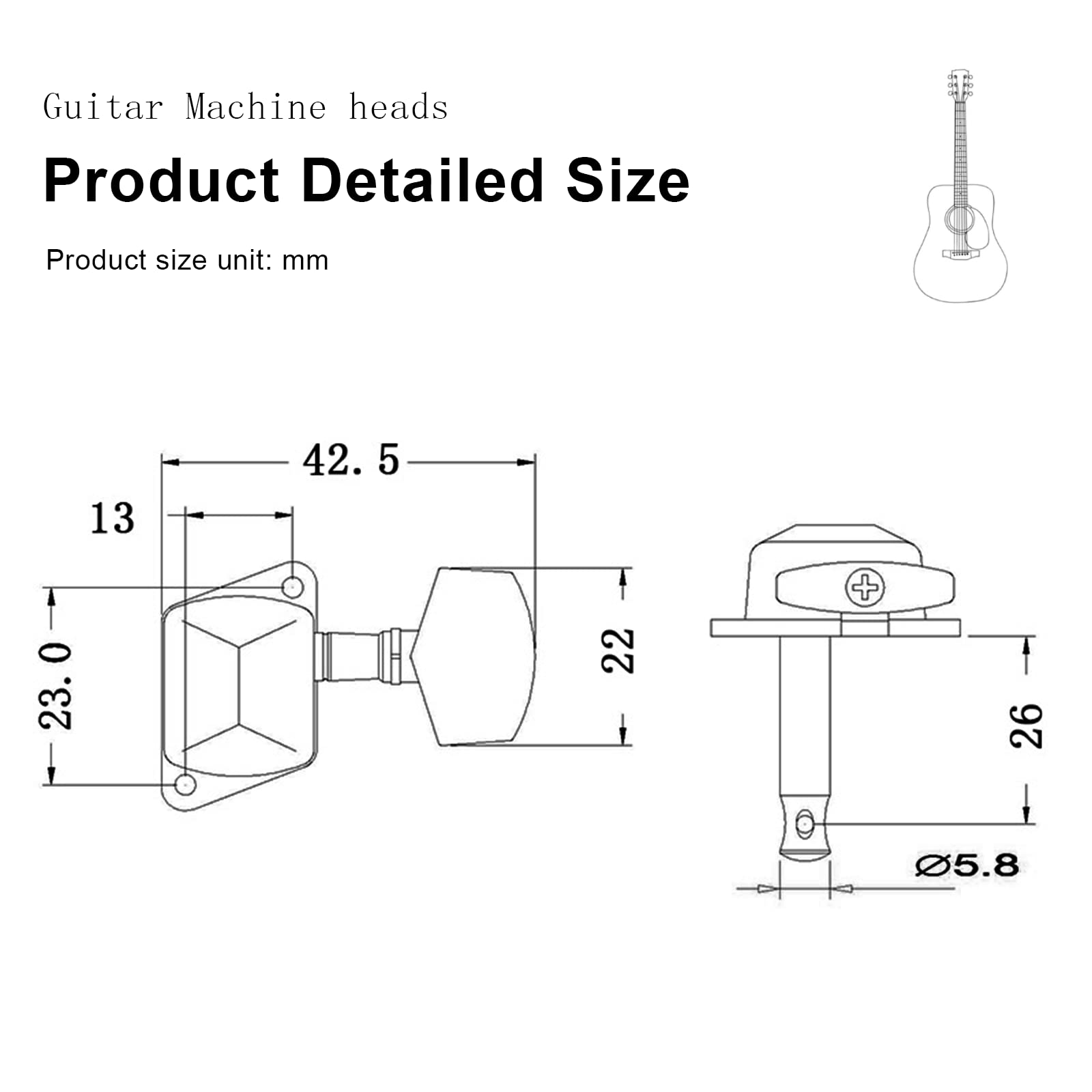 Saphue 3+3 Semi Closed Guitar Tuners String Tuning Pegs Keys Machine Heads Set For For Acoustic Or Electric Guitar (Gold)