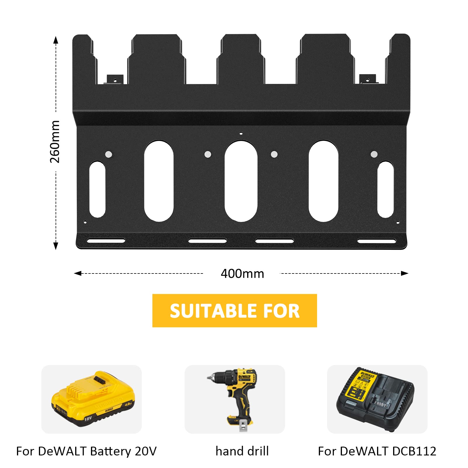 Riuog Wall Mount Bracket For Dewalt Battery And Dcb112 Charger, Metal Black Rugged 4 Battery Holder And Charger Holder For Tool