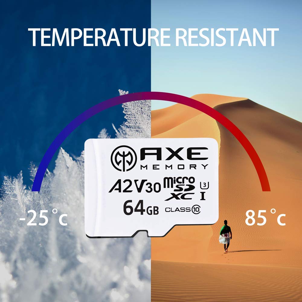 Axe Memory 64Gb Micro Sd Card 4K Ultra Full Hd Video Premium Speed Microsdxc Up To 100Mb/S A2 V30 Uhs I U3, With Sd Adapter