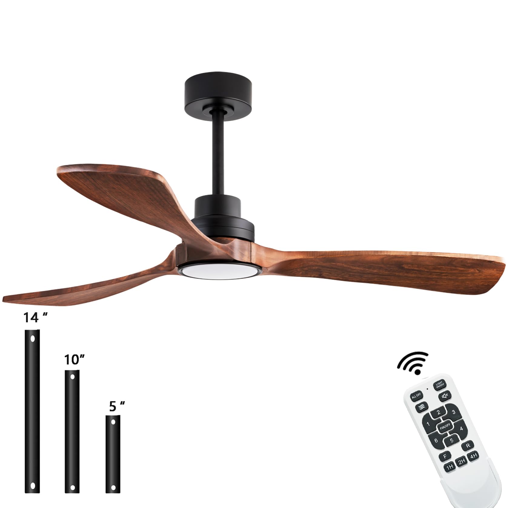 Dearnow 52'' Wood Ceiling Fans, (With Light With Remote Control) With 3 Solid Wood Blades, Wooden Ceiling Fan For Indoor And Out