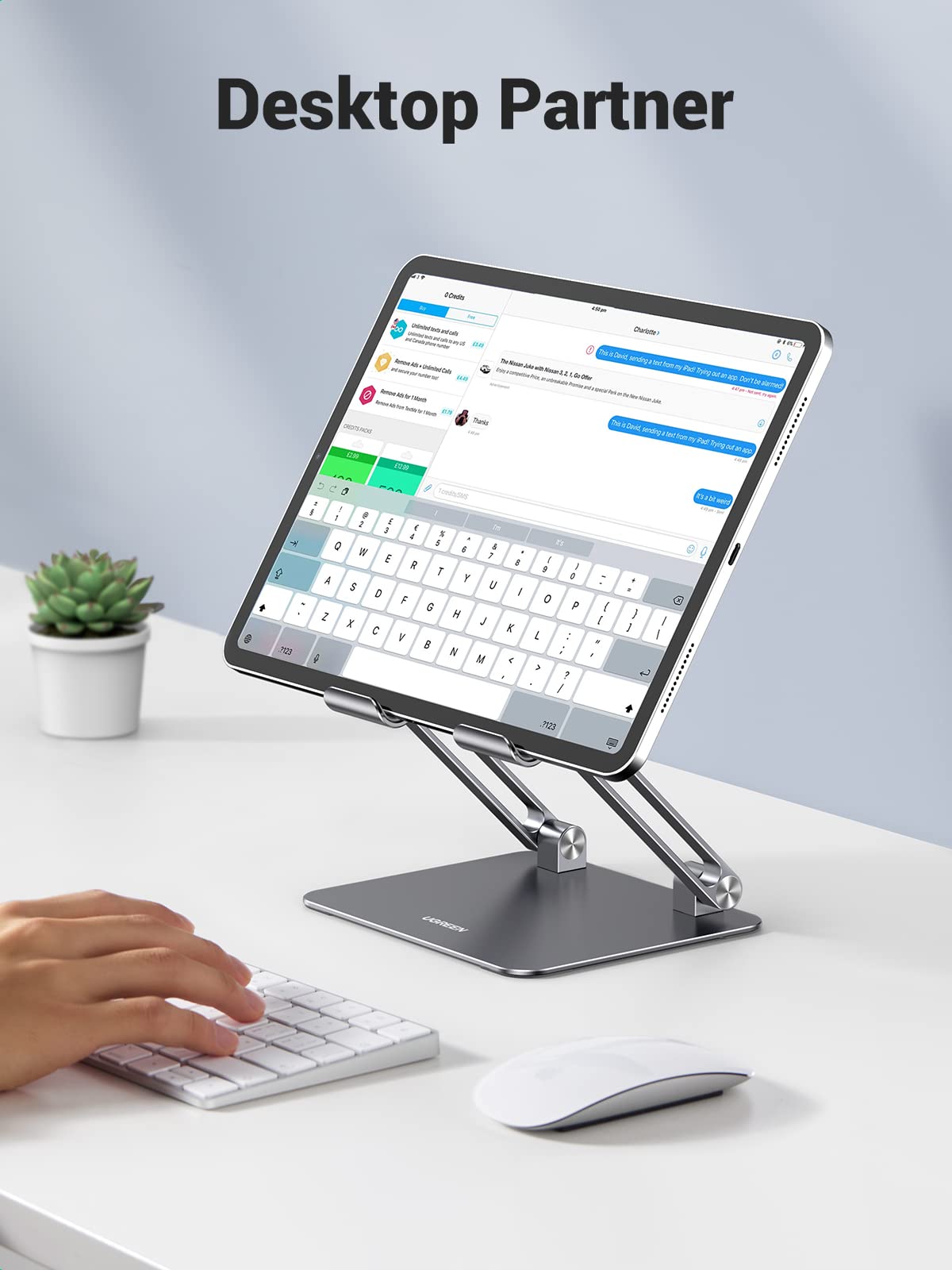 Ugreen Tablet Stand Holder For Desk Dual Rod Support Aluminum Tablet Holder Adjustable Dock Multi Angle Riser Home Office Access