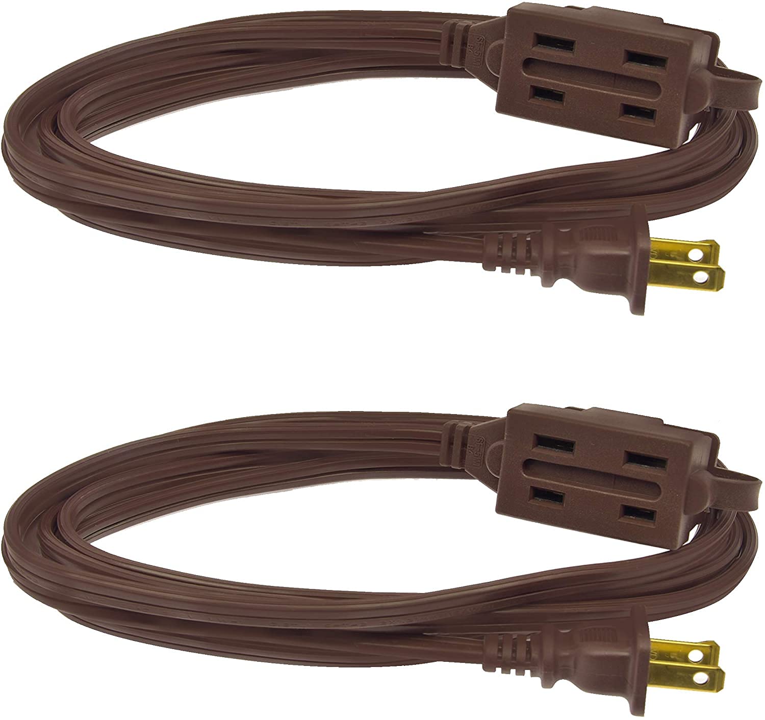 Clear Power 2 Pack 6 Ft 3 Outlet Indoor Extension Cord, 16/2 Spt 2, Brown, 2 Prong Polarized Plug, Safety Plug Cap Included, For Homes, Kitchens And Offices, Dcic 00352P Dc