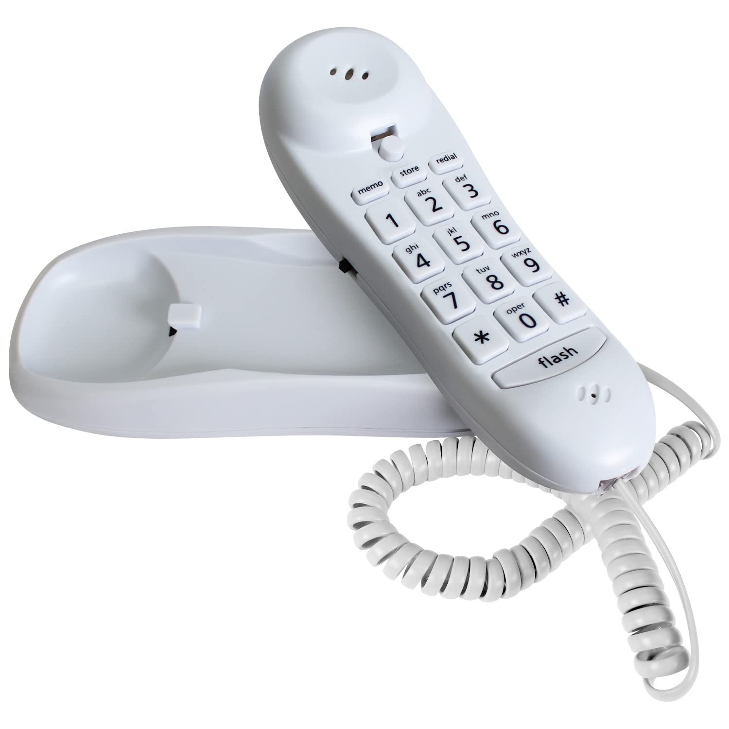 Slimline White Colored Phone For Wall Or Desk With Memory